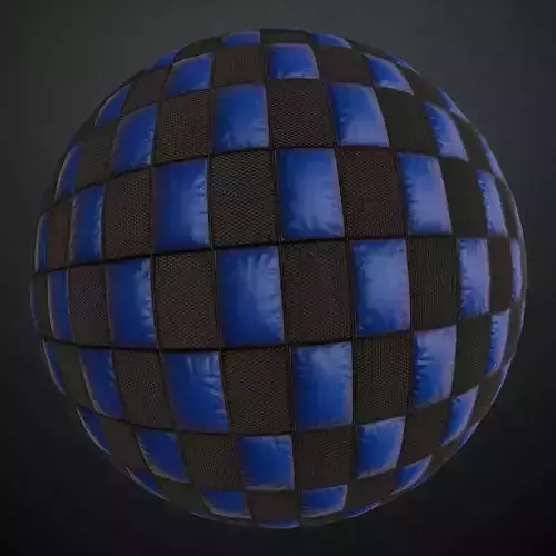 Blue and Black Checkered Padded Sci-fi Wall PBR Seamless