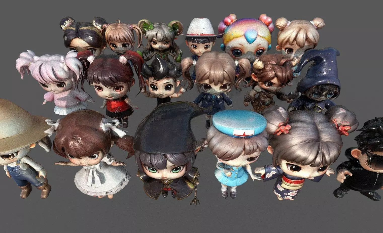 Chibi Adventure Heroes Pack 6 Low-poly 3D model_1