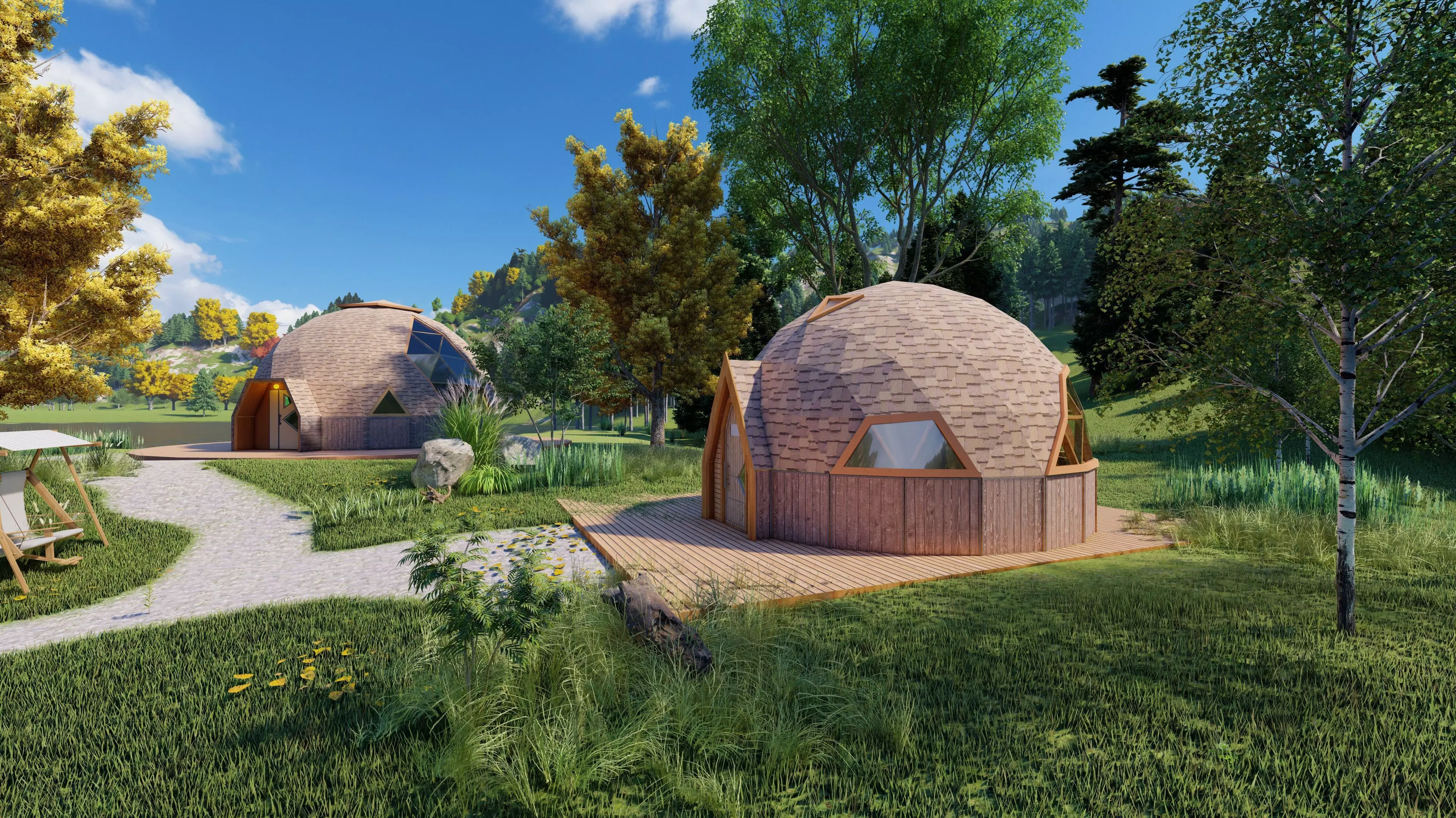 Design model of a 14m diameter geodesic dome cabin 3D model_5