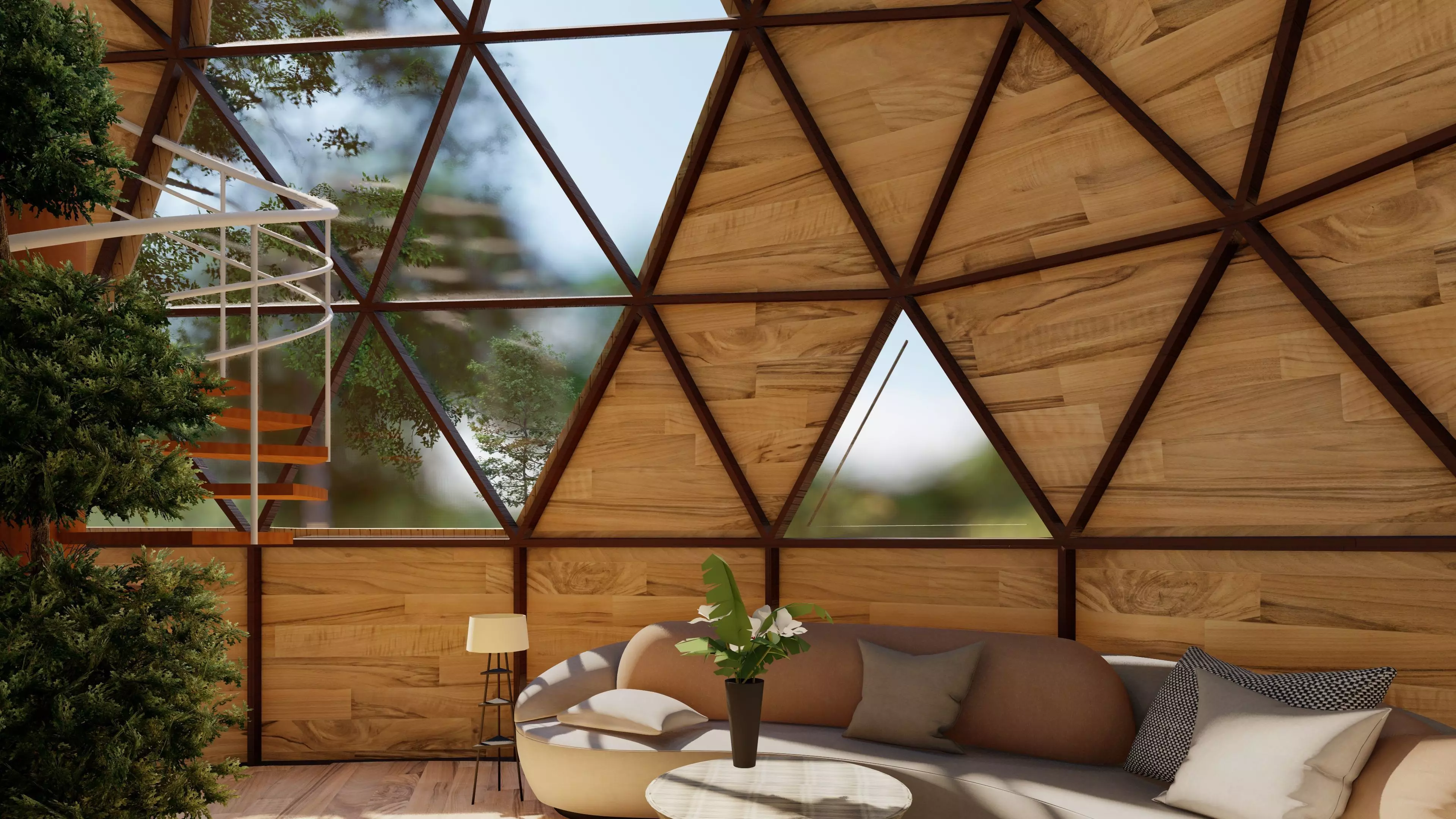 Design model of a 14m diameter geodesic dome cabin 3D model_9