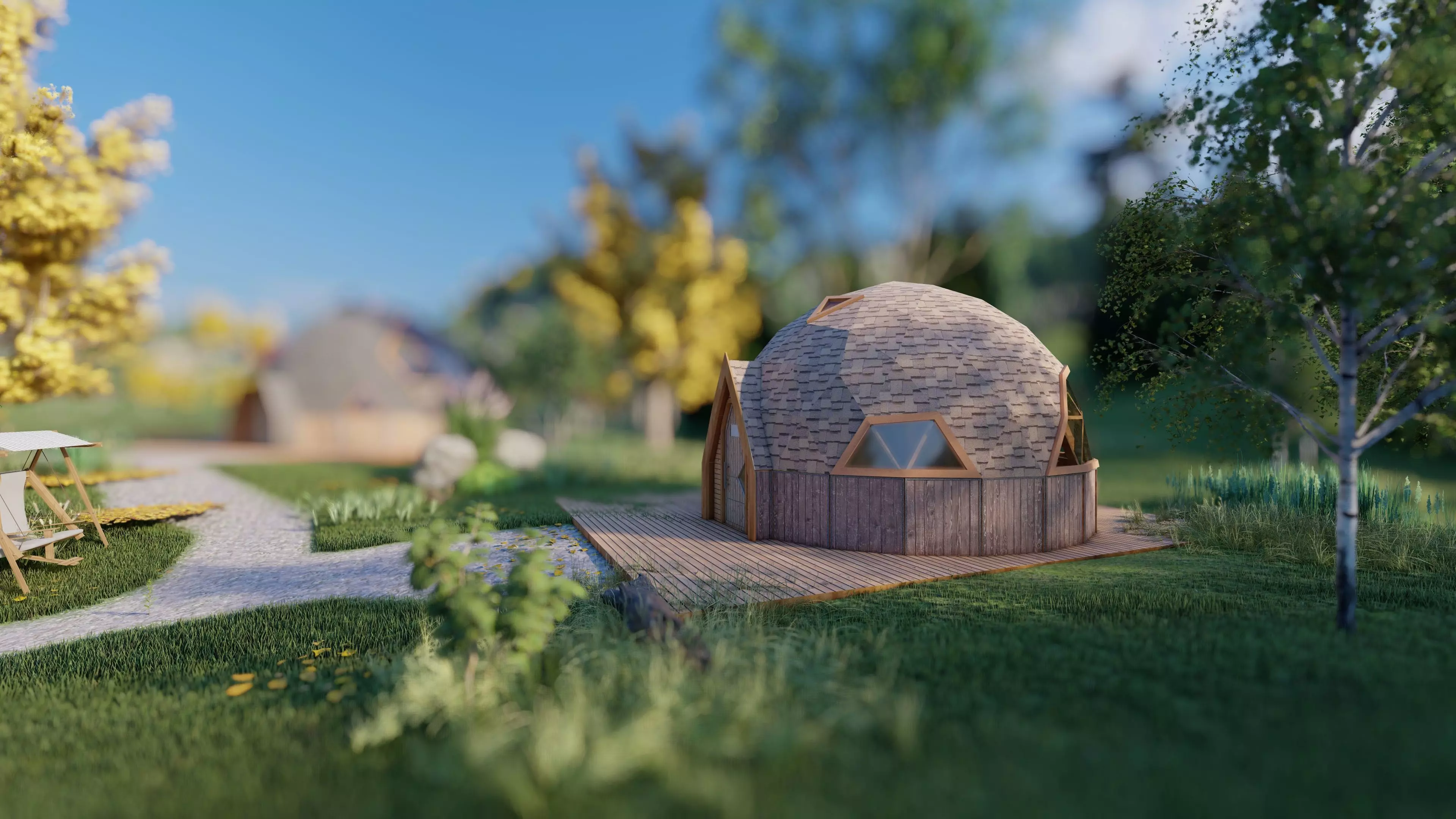 Design model of a 14m diameter geodesic dome cabin 3D model_4