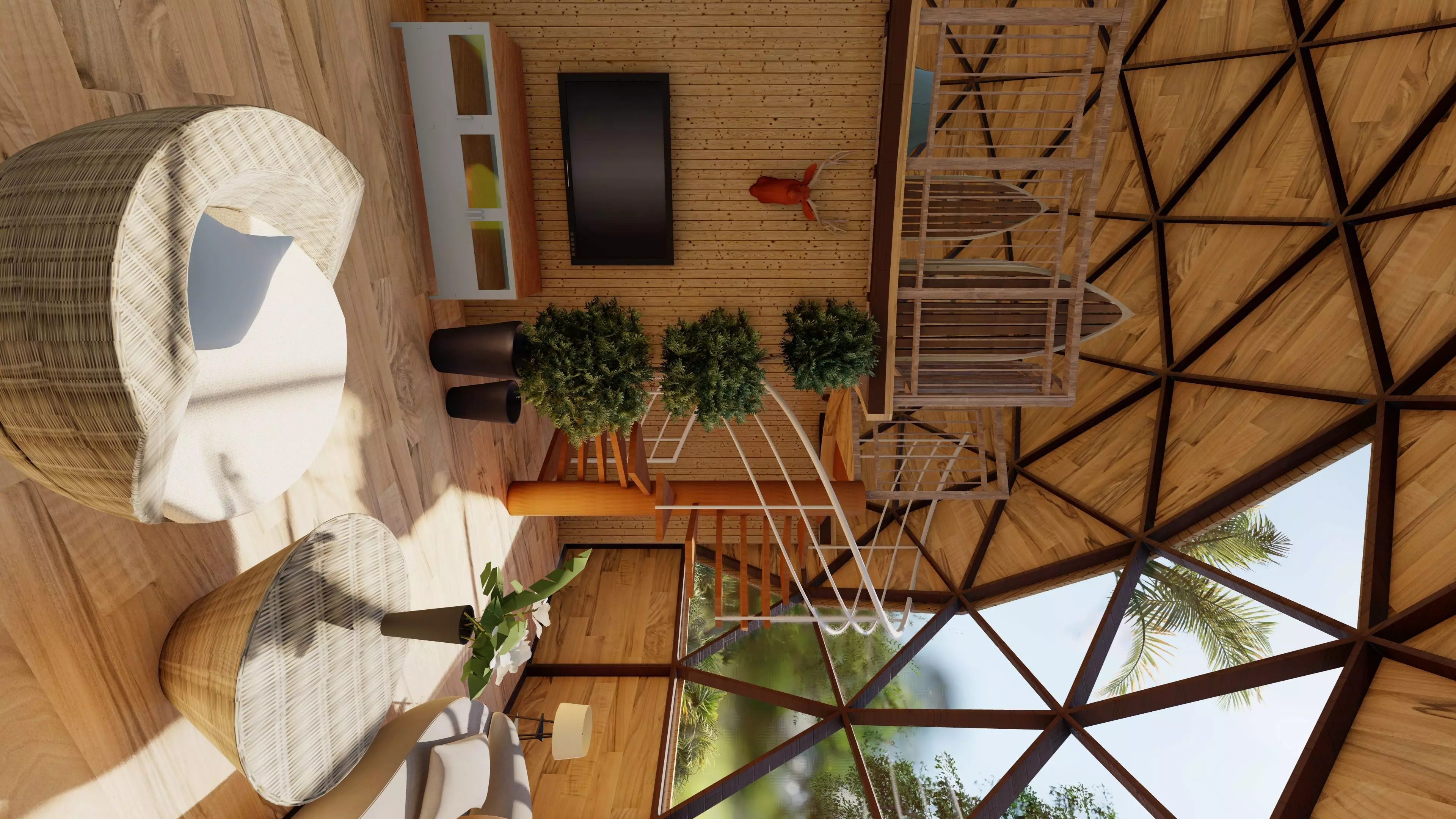 Design model of a 14m diameter geodesic dome cabin 3D model_10