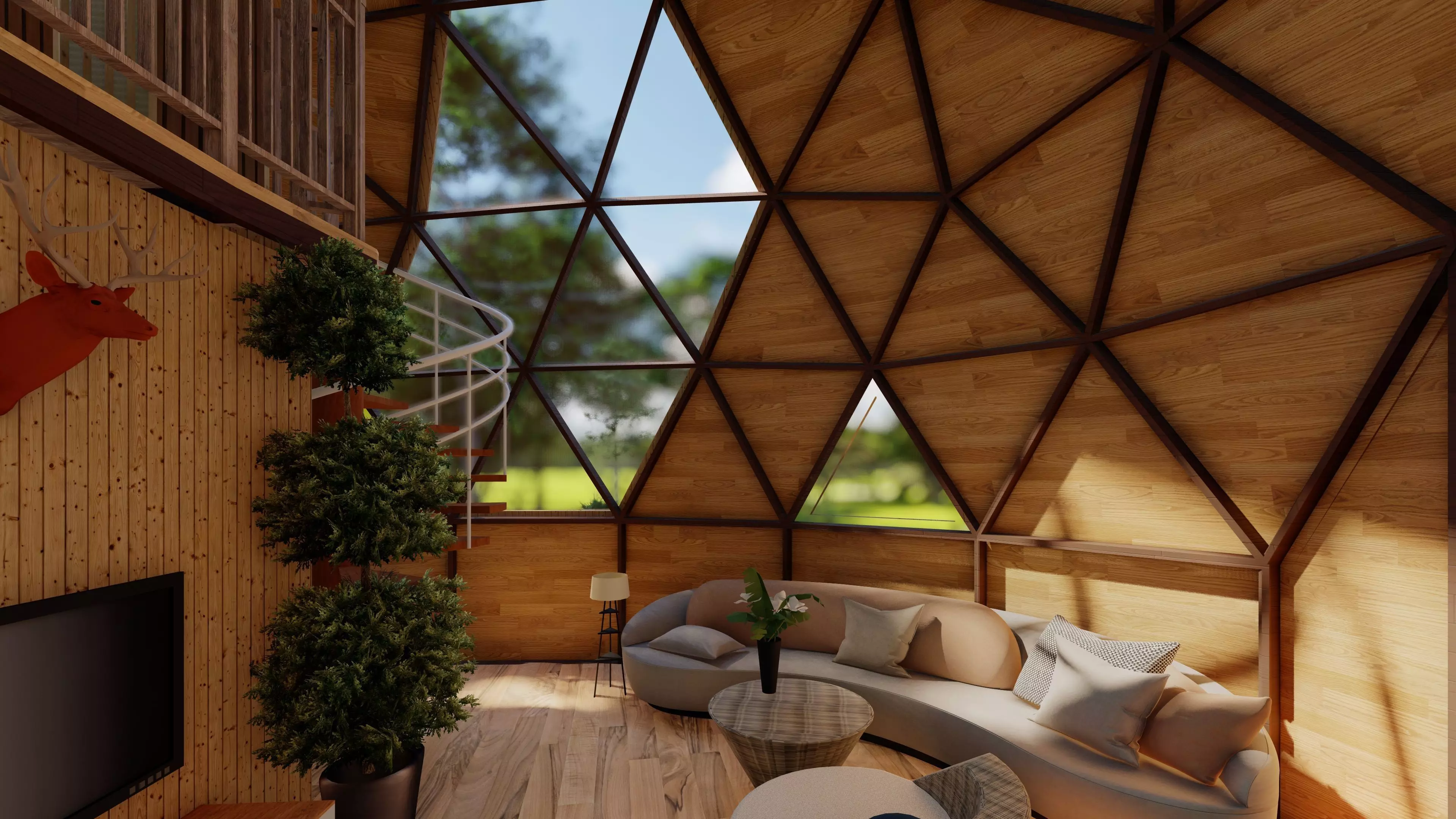 Design model of a 14m diameter geodesic dome cabin 3D model_7