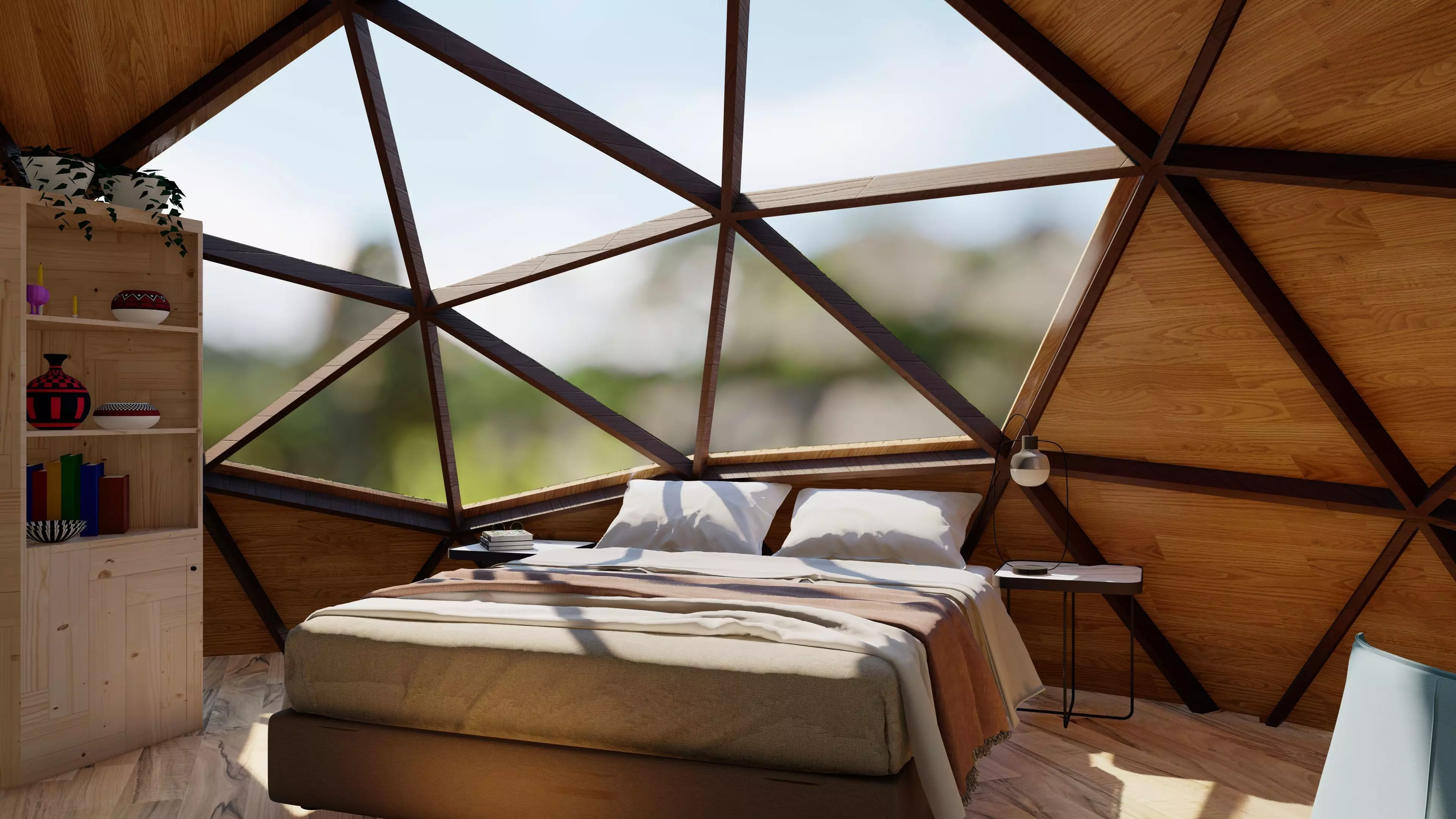 Design model of a 14m diameter geodesic dome cabin 3D model_8