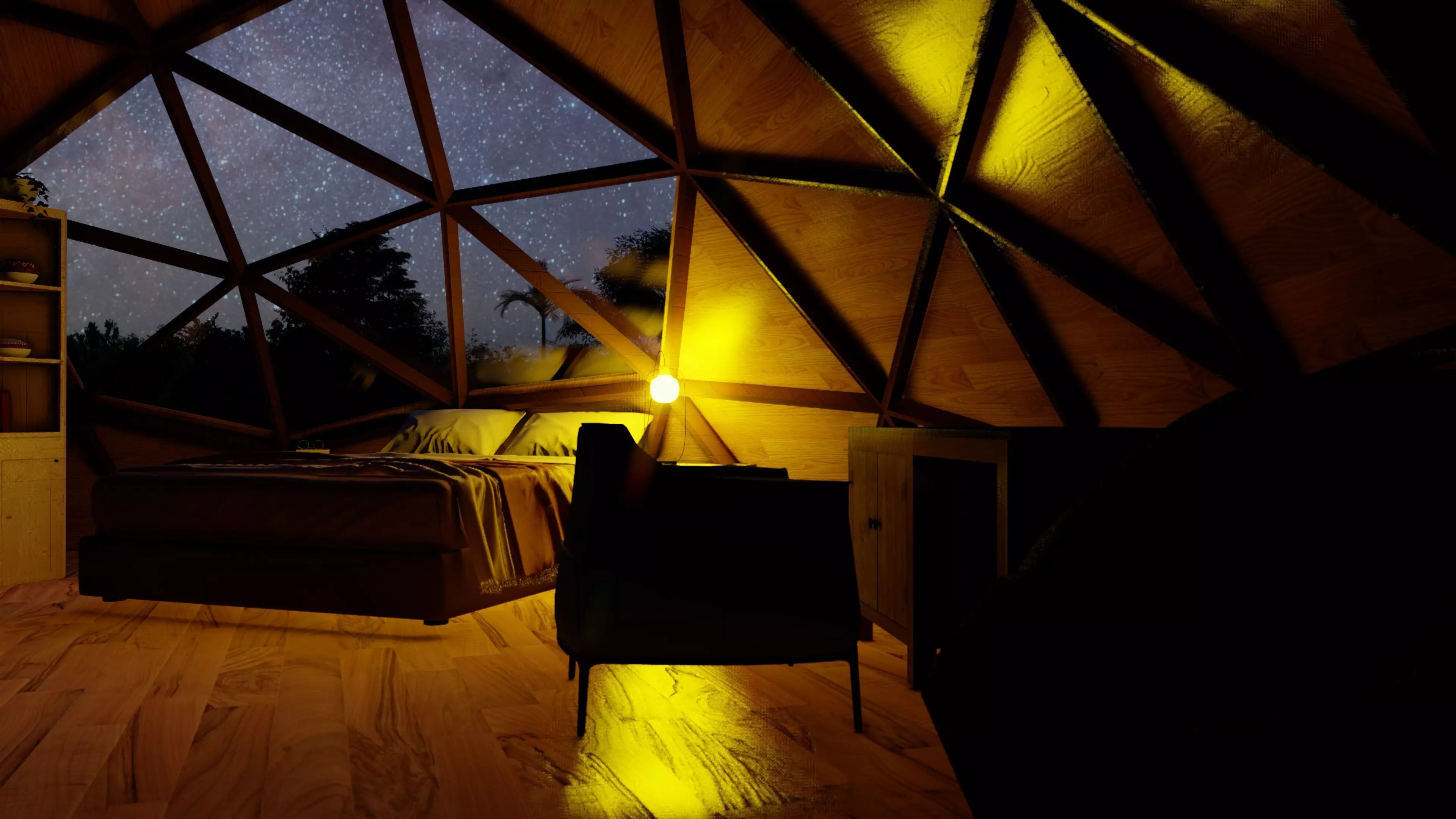 Design model of a 14m diameter geodesic dome cabin 3D model_12