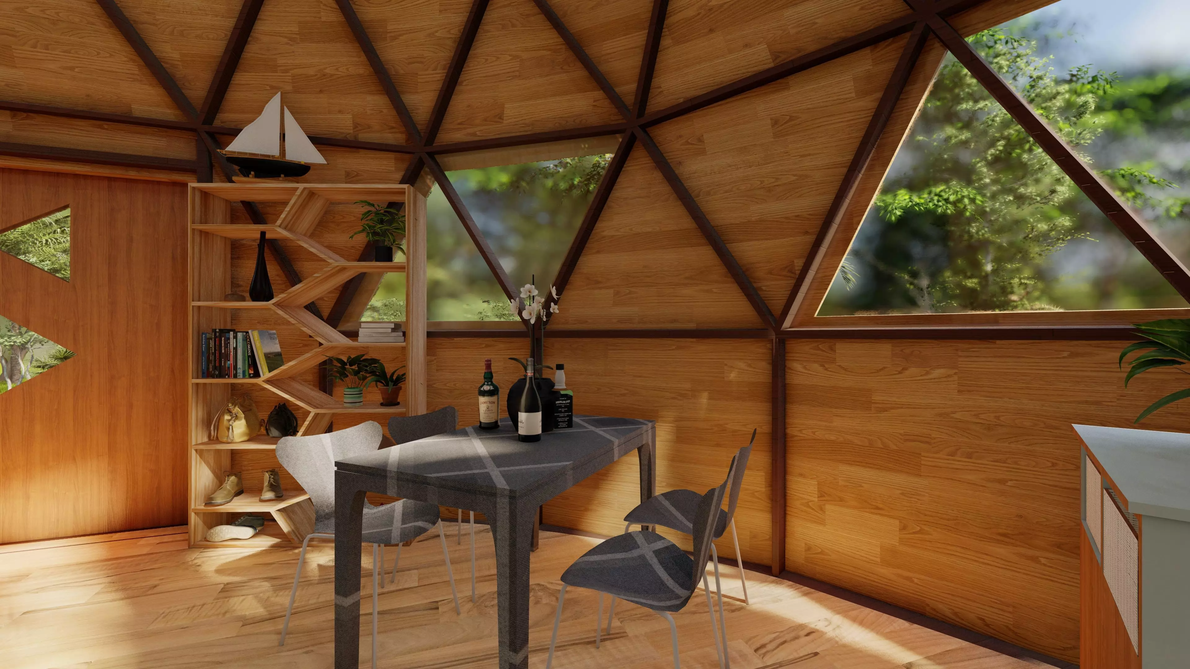 Design model of a 14m diameter geodesic dome cabin 3D model_11