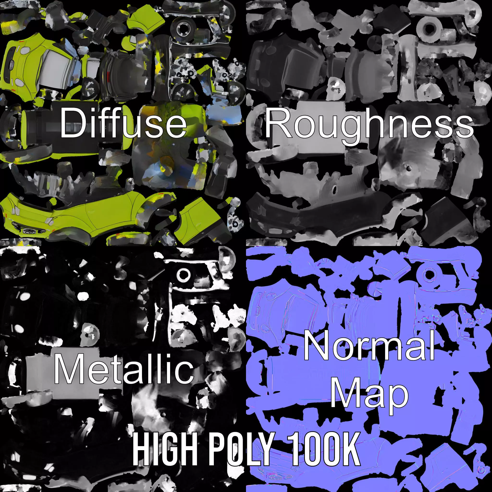 Lime Green Convertible model pack Low-poly 3D model_3