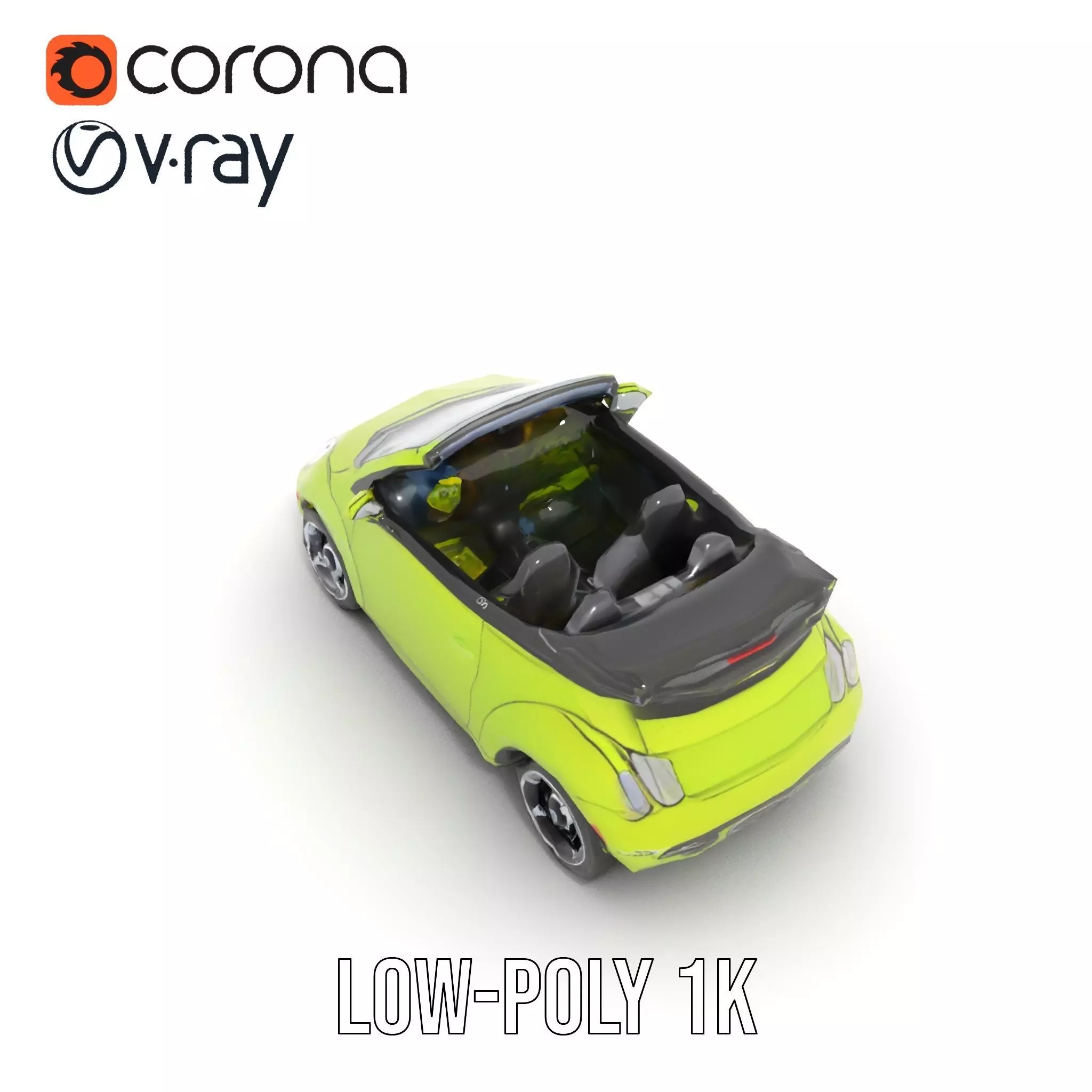 Lime Green Convertible model pack Low-poly 3D model_9