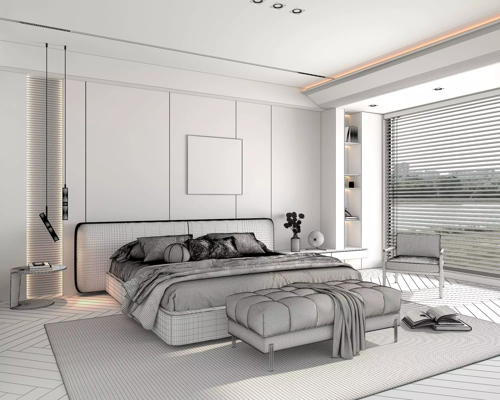 Modern Bedroom Scene 47 3D model_9