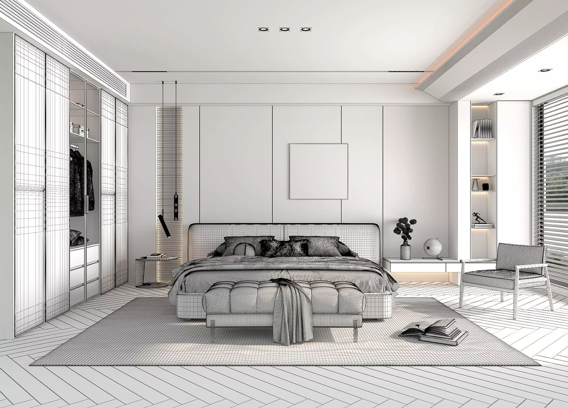 Modern Bedroom Scene 47 3D model_8