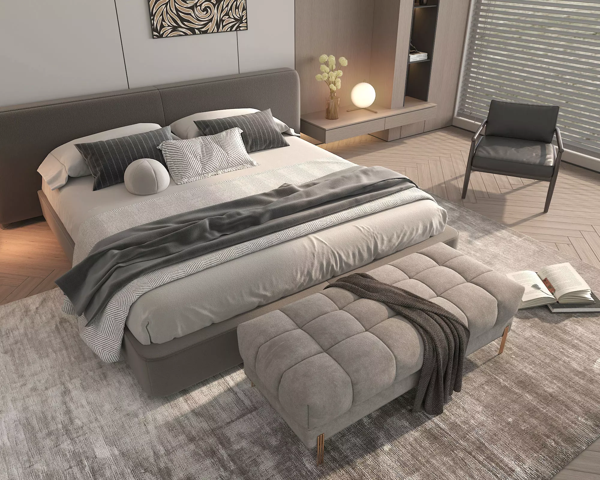 Modern Bedroom Scene 47 3D model_7