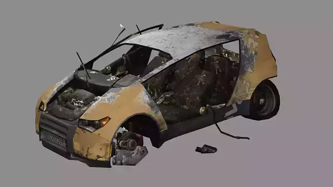 Burnt Destroyed Car Game Ready 10 Low Poly 3D Model