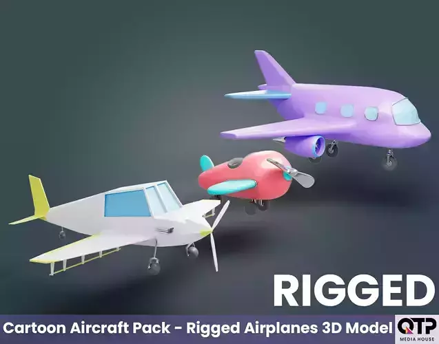 Cartoon Aircraft Pack - Rigged Airplanes 3D Model