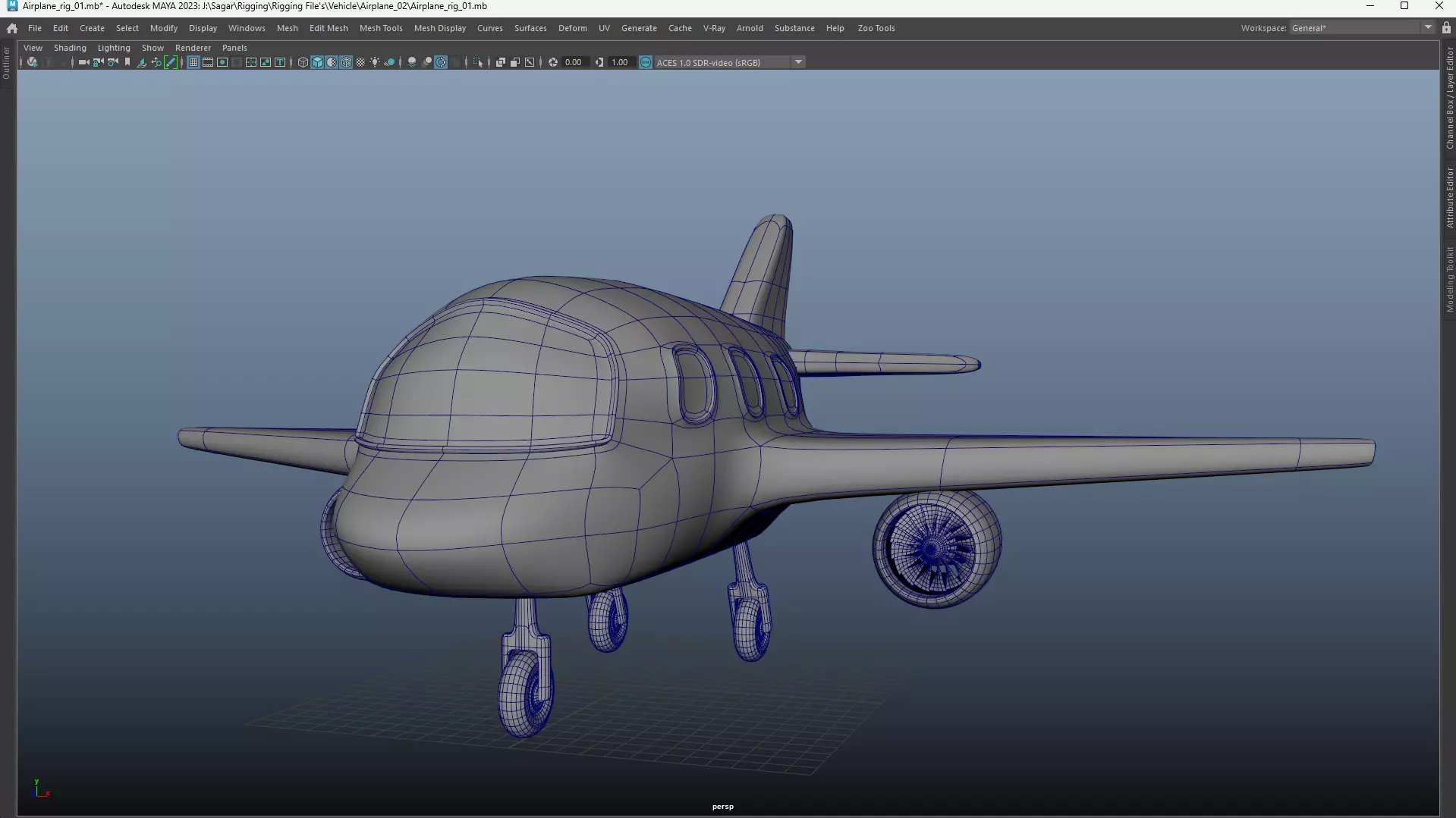Cute Cartoon Airplane Fully Rigged Low-poly 3D model_1