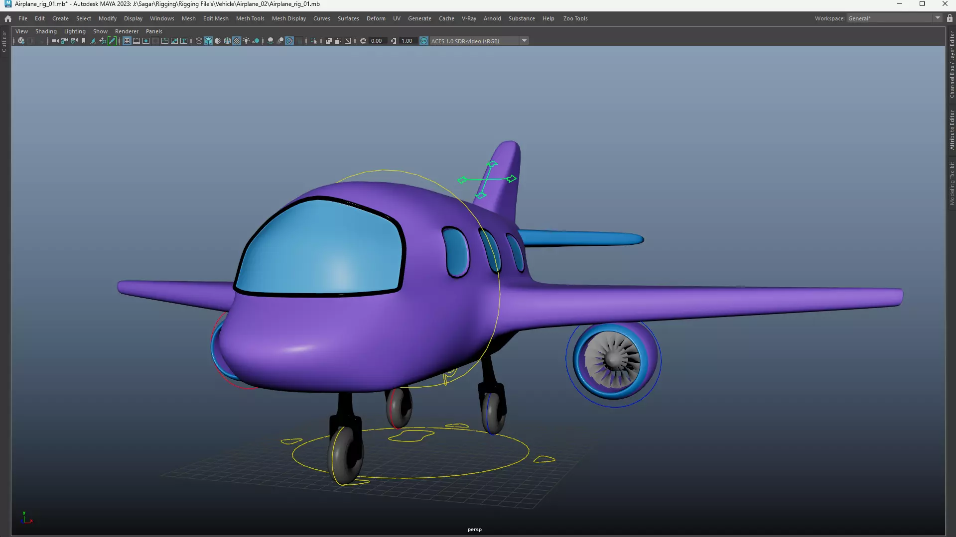 Cute Cartoon Airplane Fully Rigged Low-poly 3D model_2