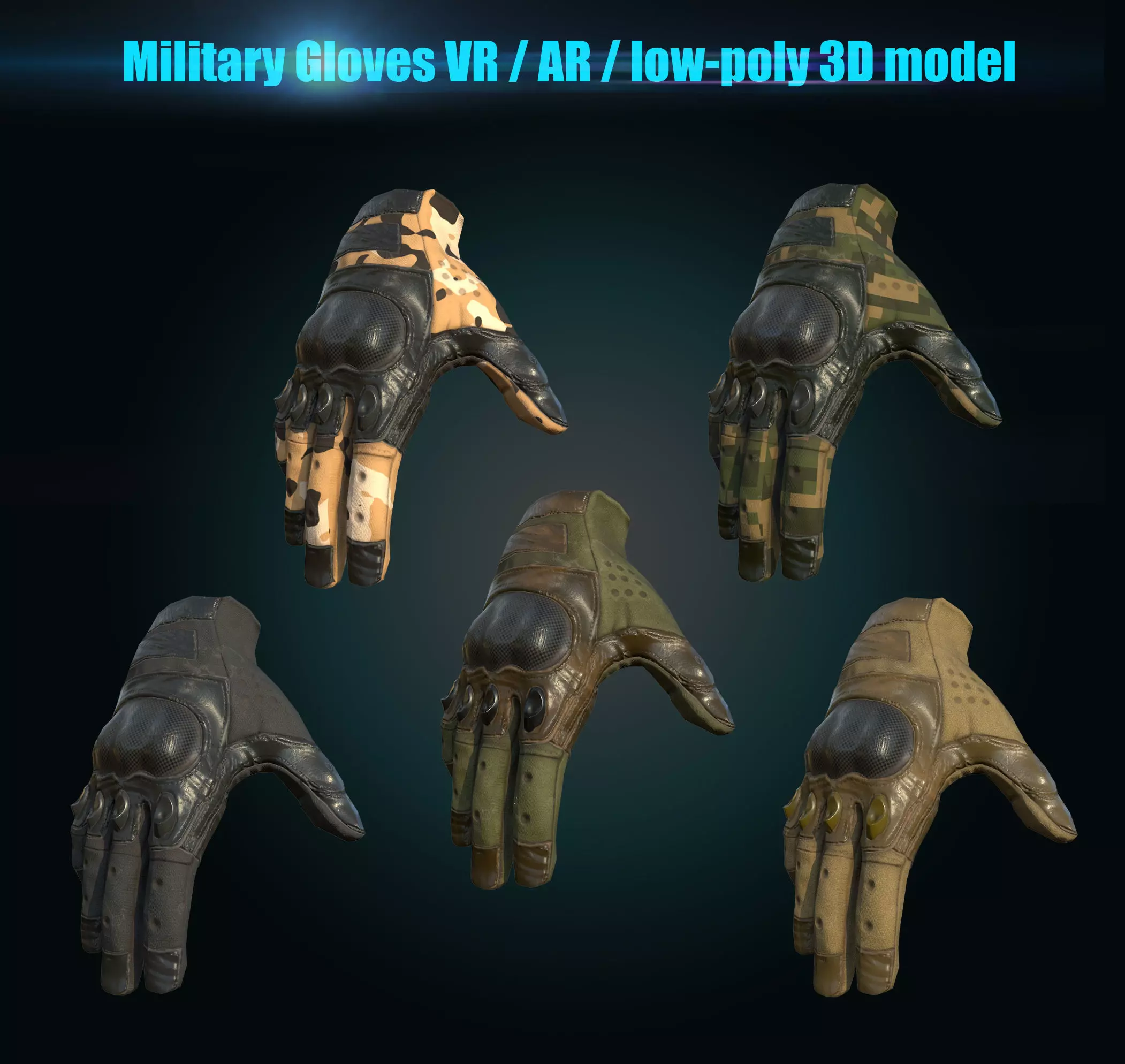 Military Gloves Low-poly 3D model_0