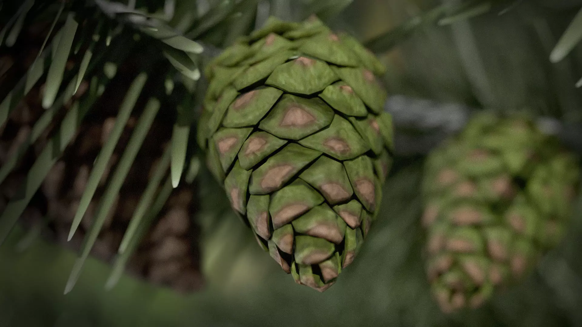 Green Pine Cone Low-poly 3D model_14