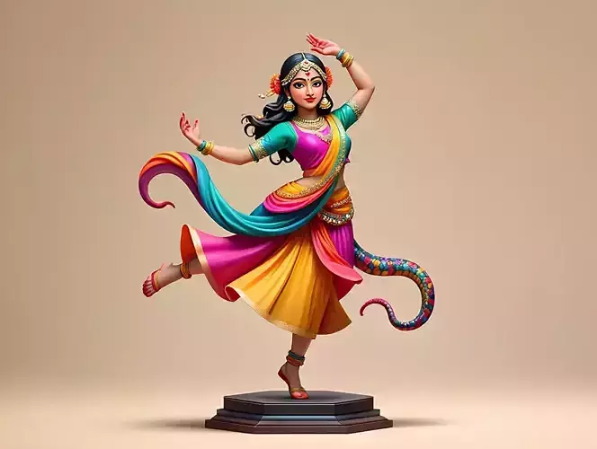 2518  Indian Serpent Woman Dancer on Pedestal  magic