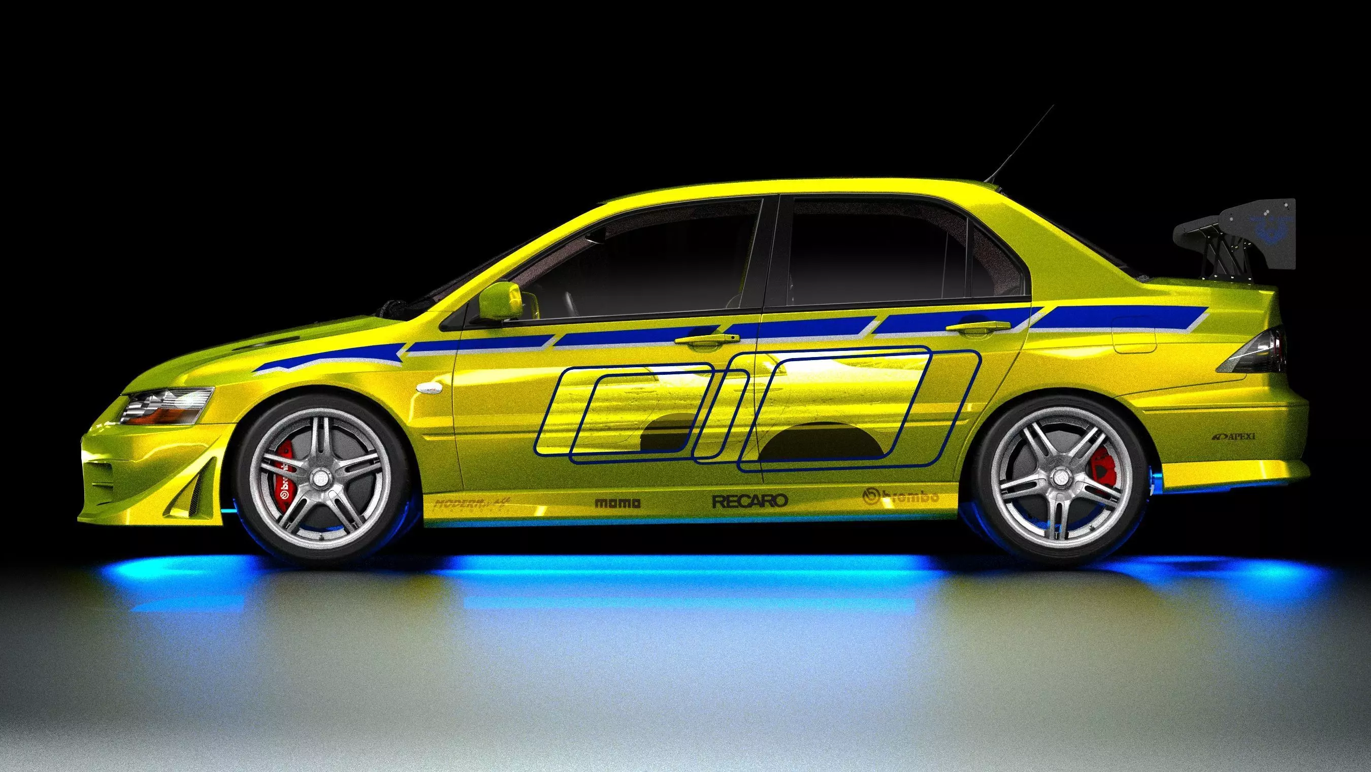 2 Fast 2 Furious Mitsubishi Lancer Evo VII Low-poly 3D model_7