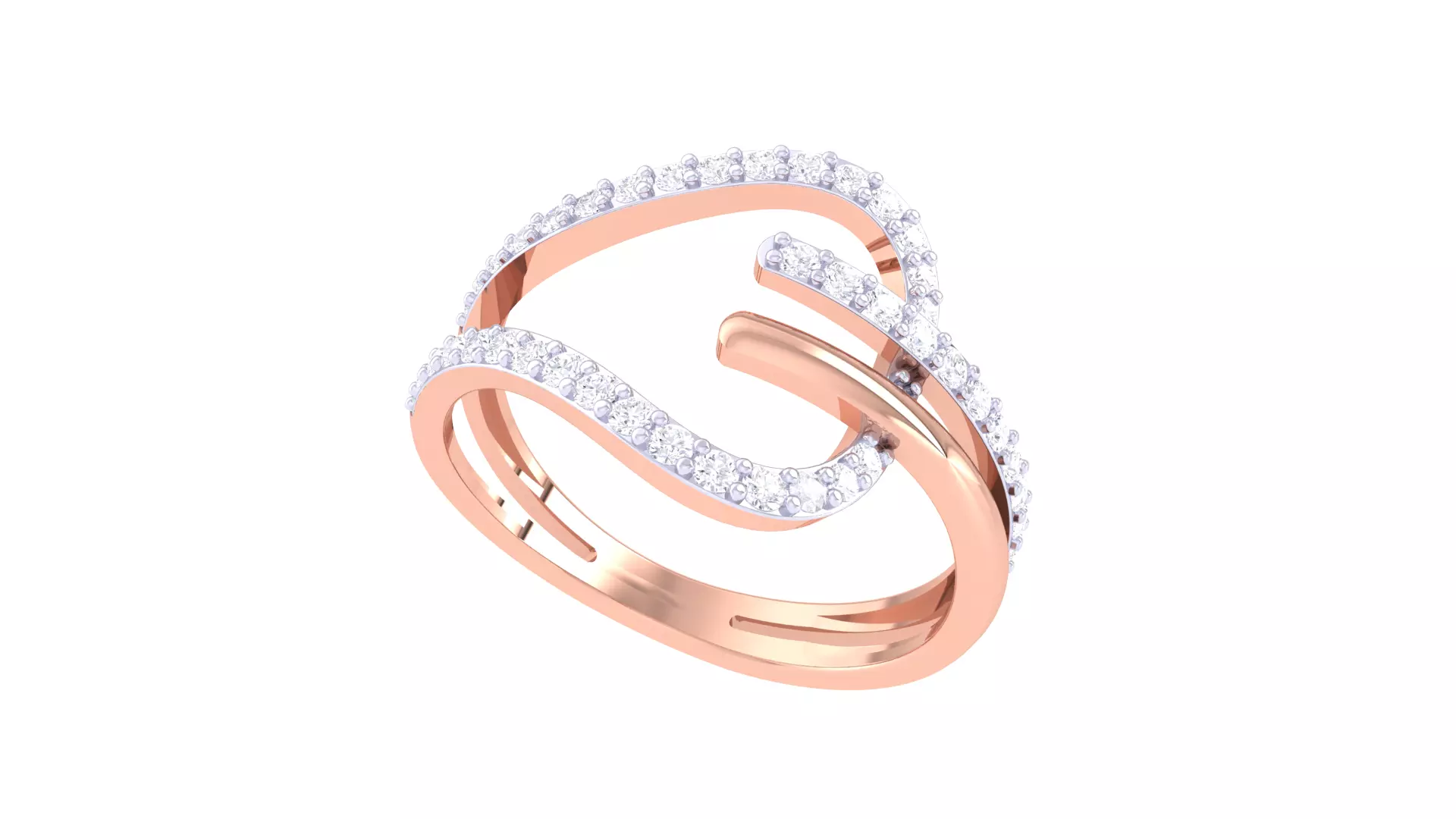 Luxury Crossover S-Curve Diamond Ring CAD File for Casting 3D print model