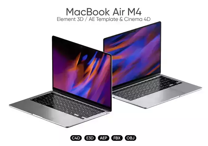 MacBook Air 2025 13 inch 3D Model for Element 3D and Cinema 4D 