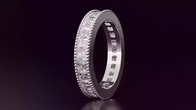 Channel Set Emerald Square eternity ring w bead N02 295CT EU54