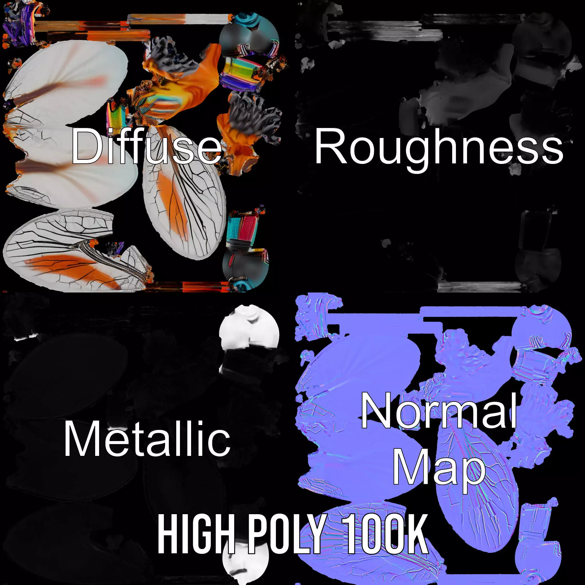 Colorful Dragonfly model pack Low-poly 3D model_4