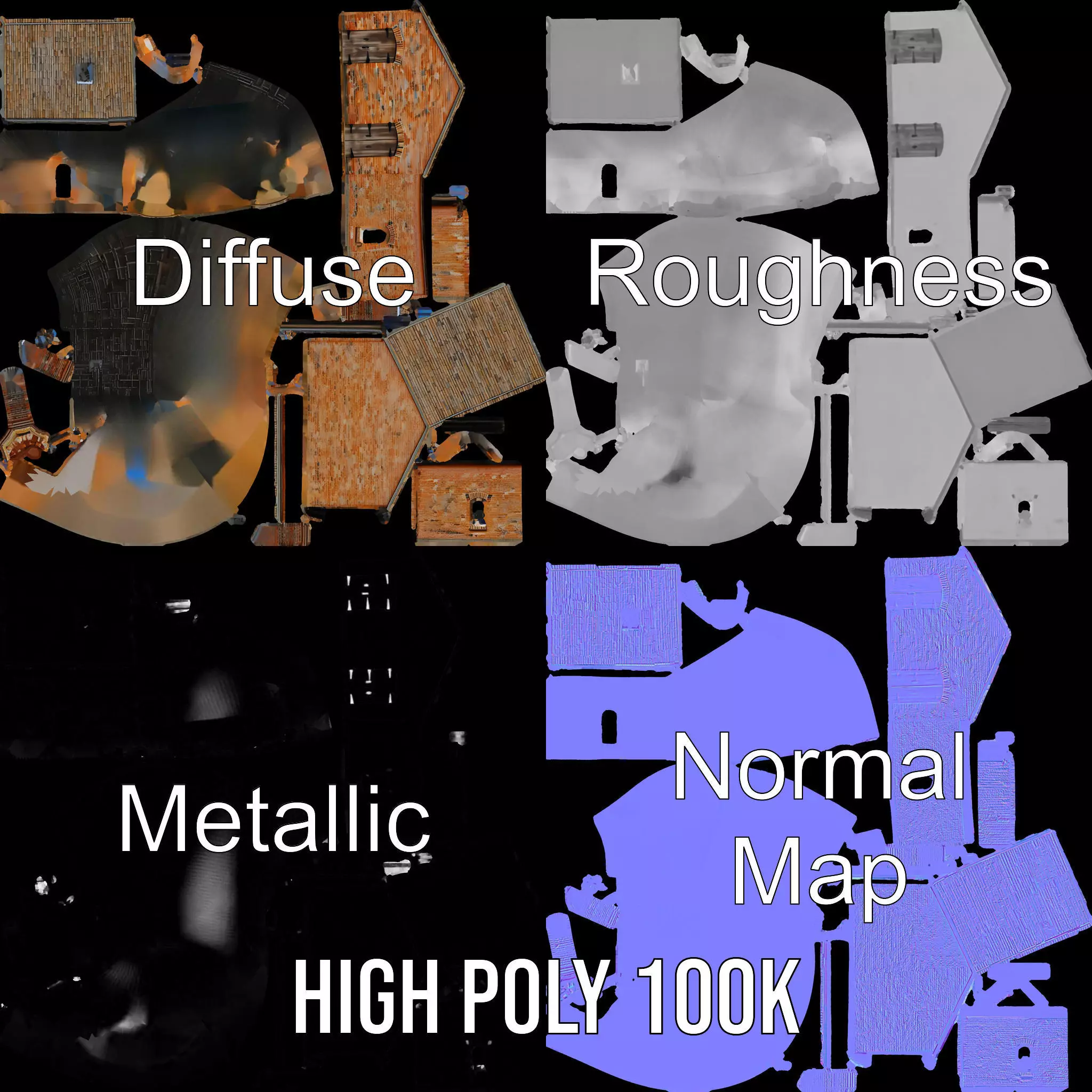 Rustic Brick House model pack Low-poly 3D model_4