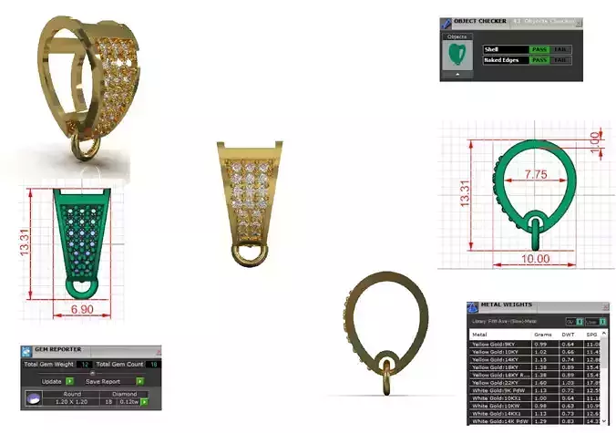 small gold bail jewelry pendant 3D print model gl0032 3D print model