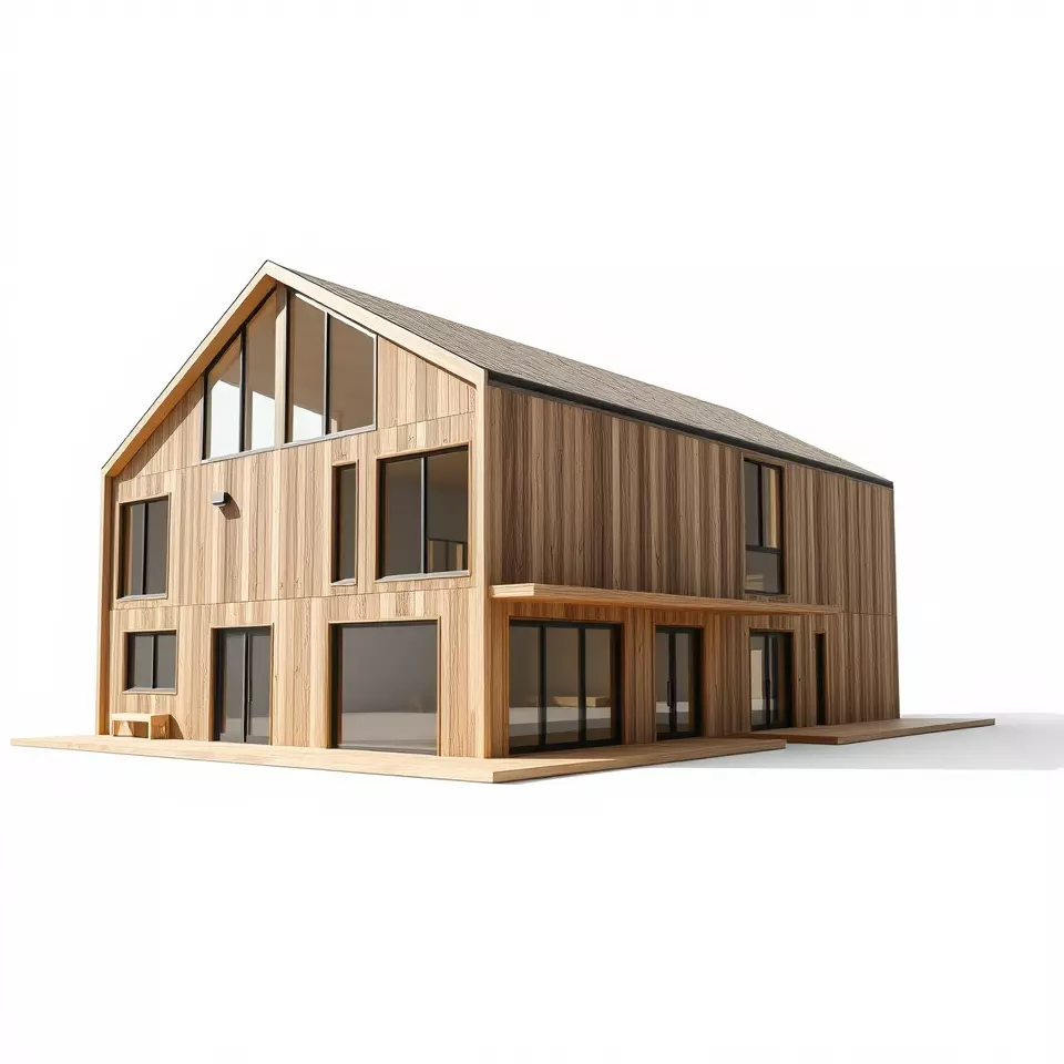 Modern Wooden House model pack Low-poly 3D model_3