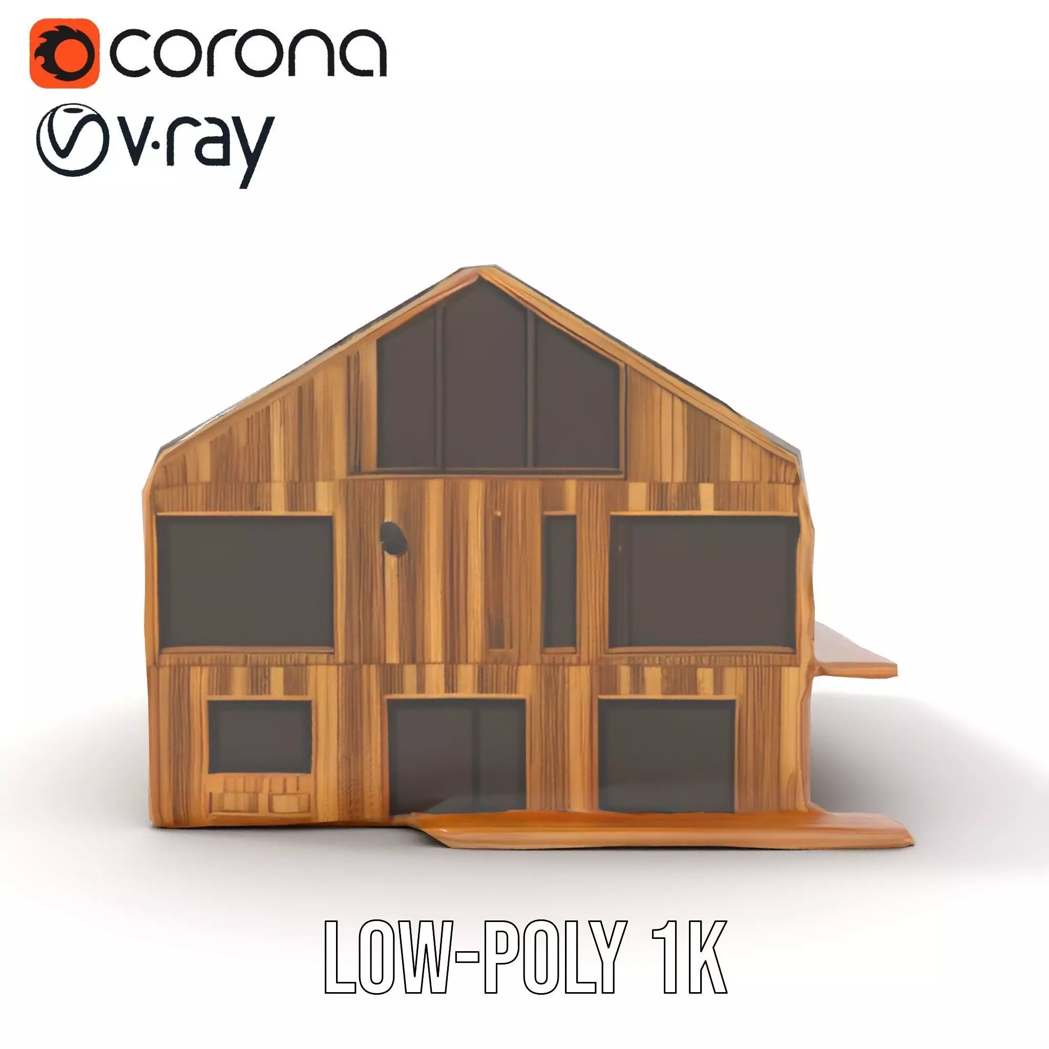Modern Wooden House model pack Low-poly 3D model_15