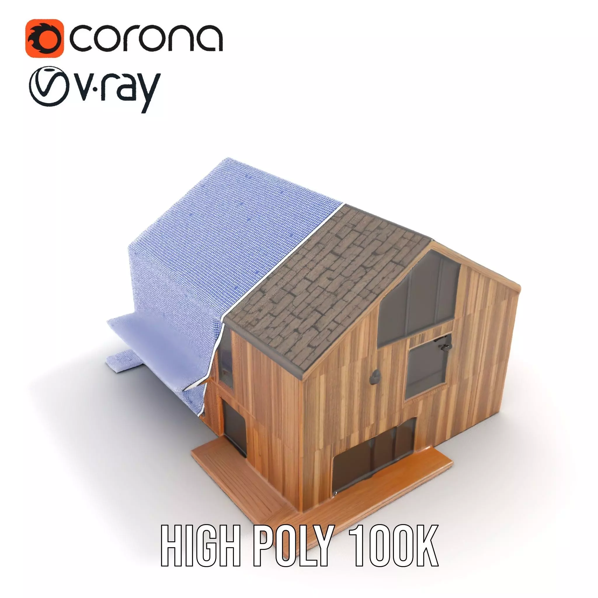 Modern Wooden House model pack Low-poly 3D model_16