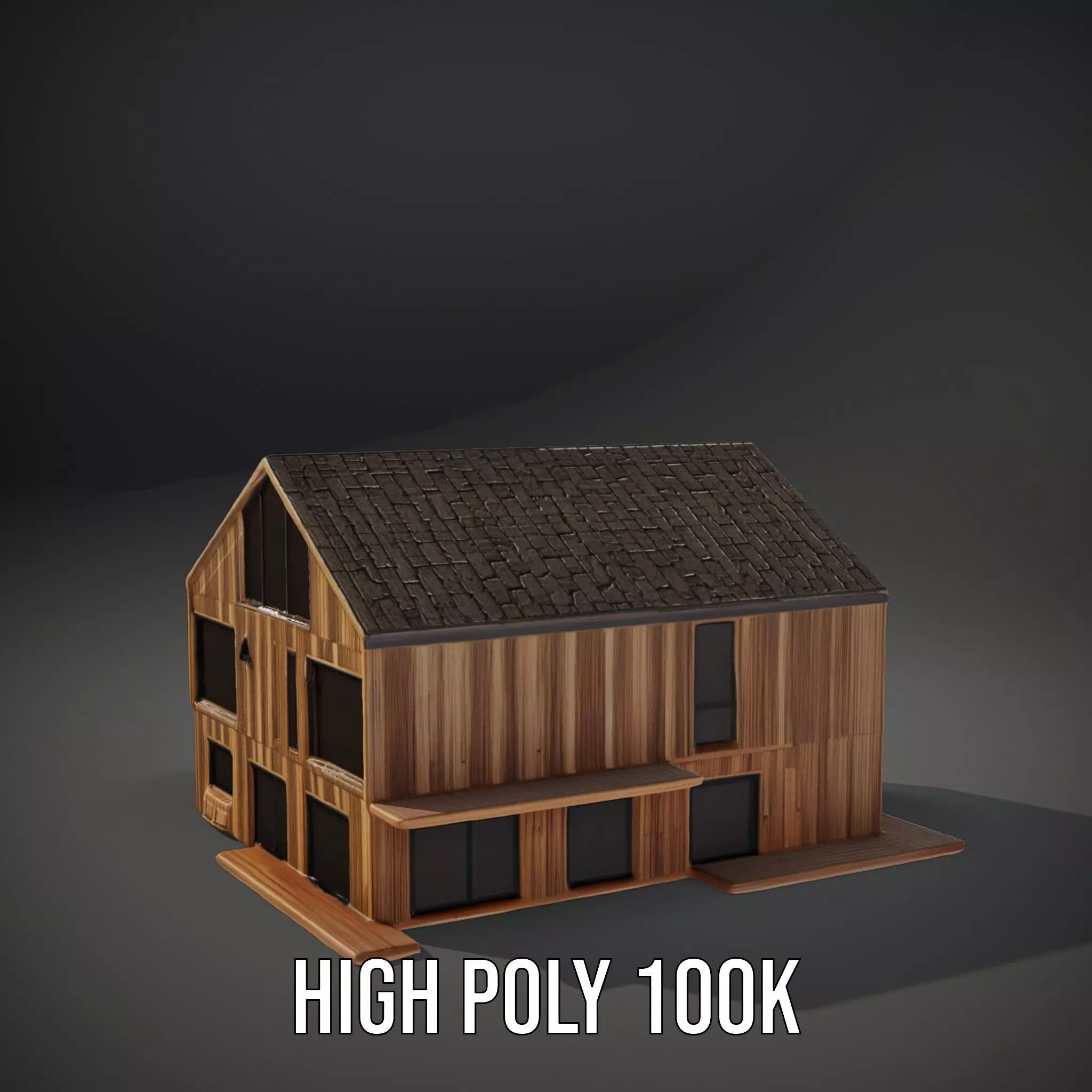 Modern Wooden House model pack Low-poly 3D model_9