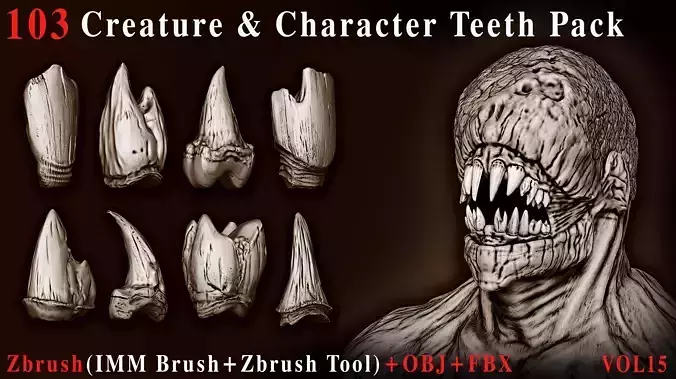 103 Creature and Character Teeth IMM Brush Pack-OBJ-FBX-Vol 15