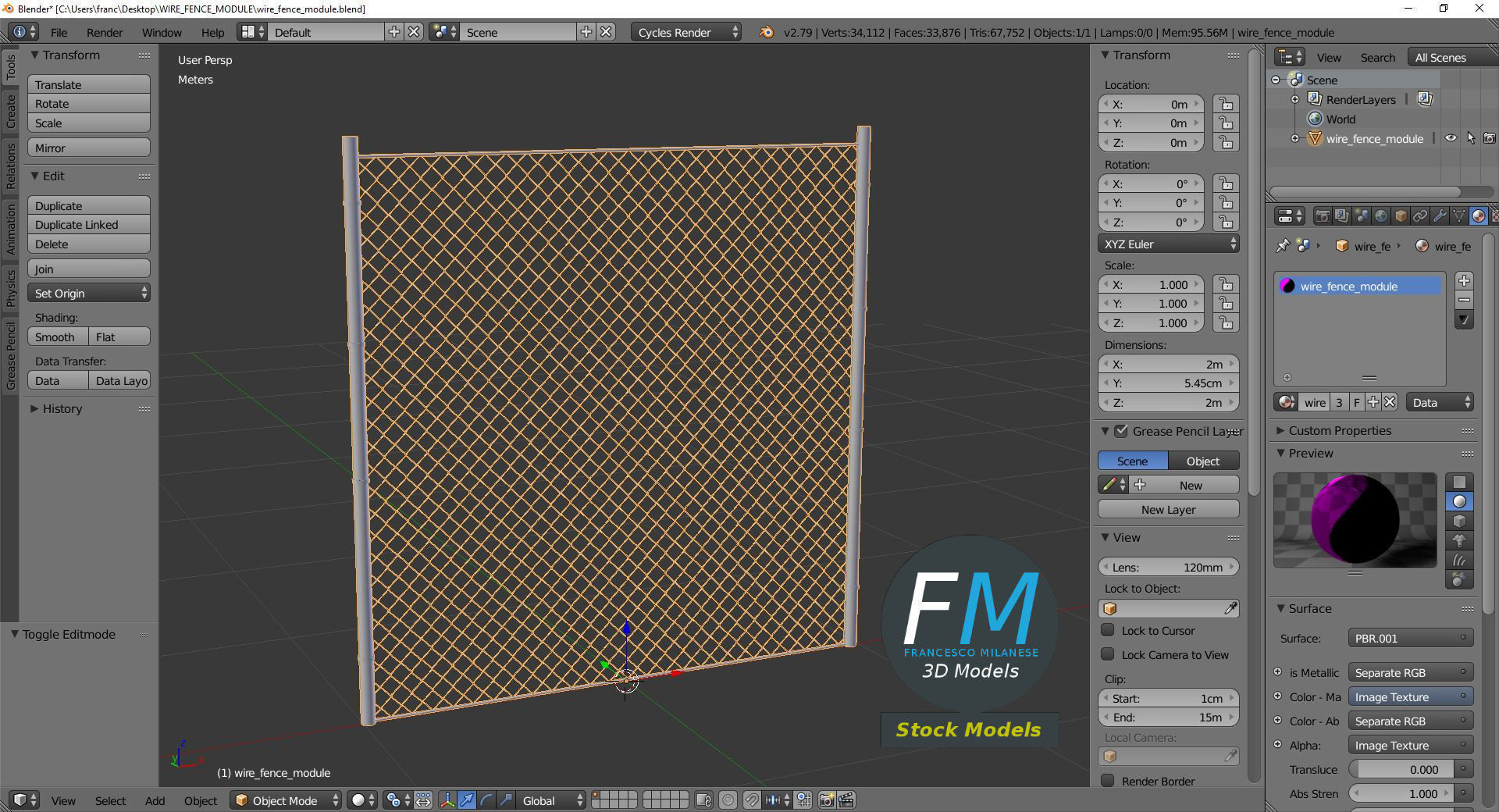 Wire fence module 3D model_9