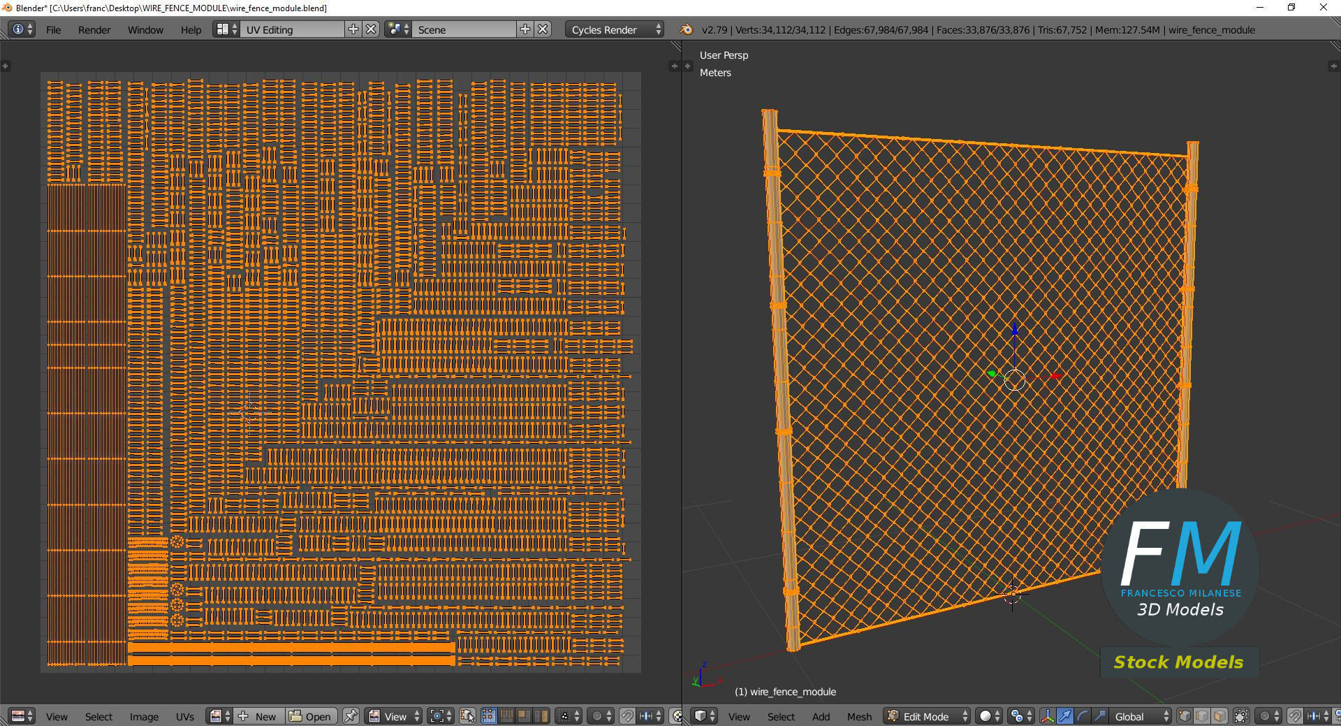 Wire fence module 3D model_10