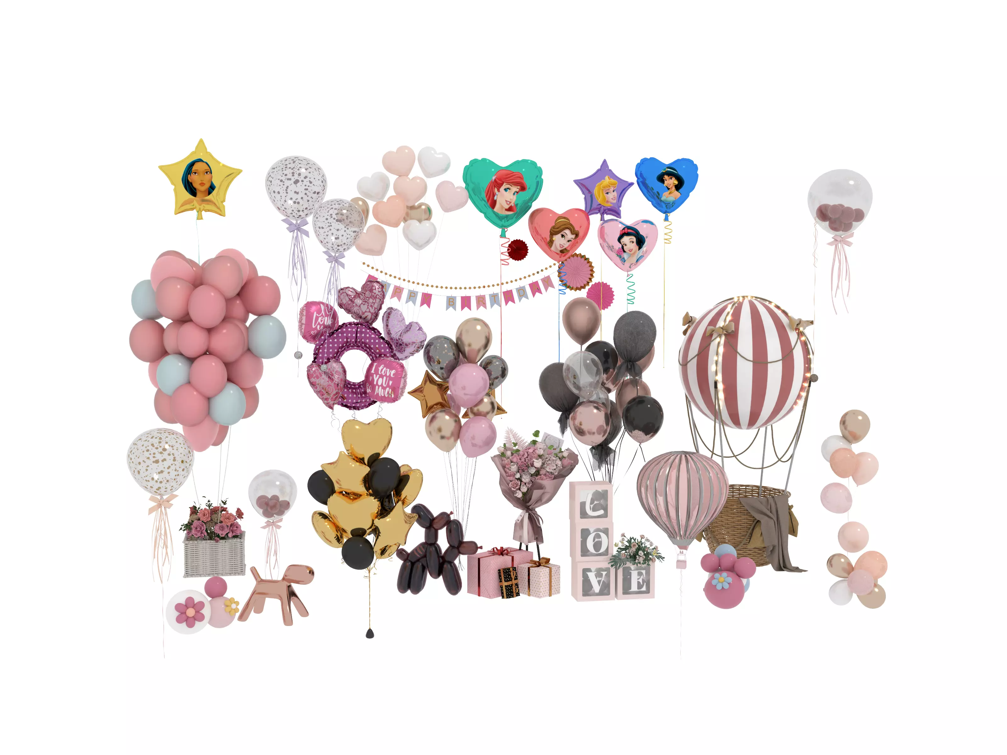 Party Balloons and Letters Low-poly 3D model