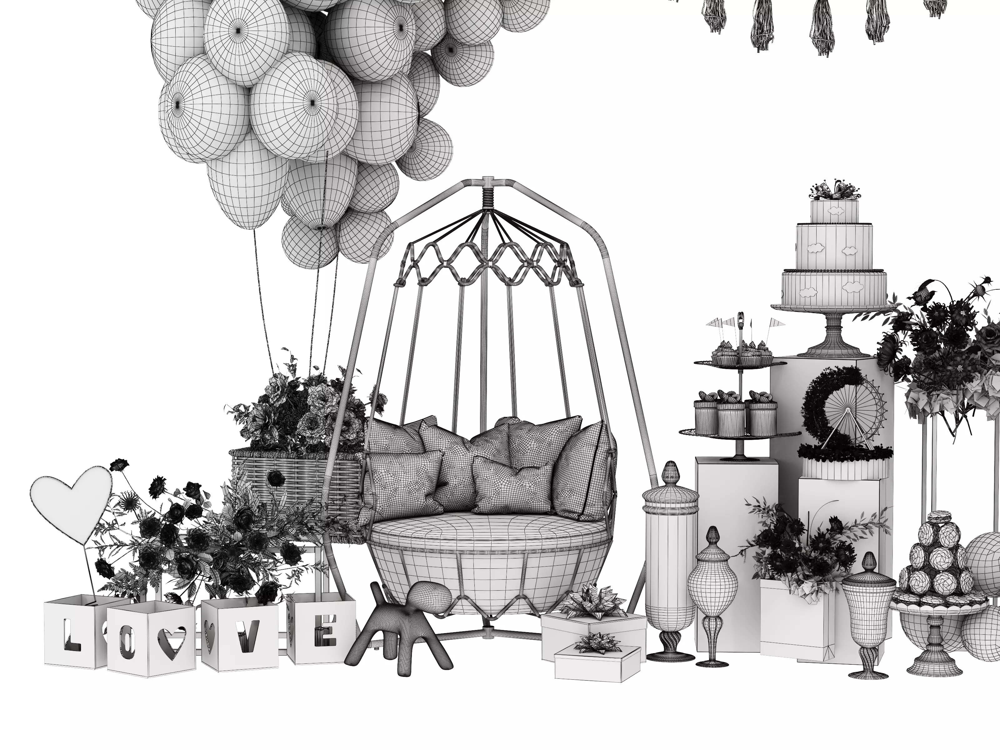 Party Balloons and Letters Low-poly 3D model_14