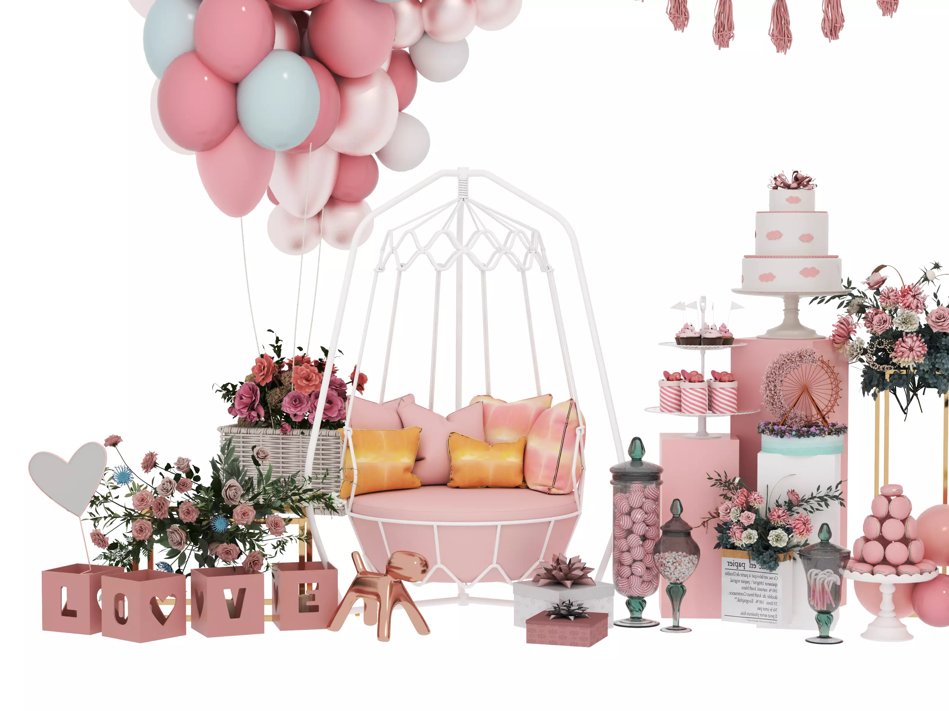 Party Balloons and Letters Low-poly 3D model_3