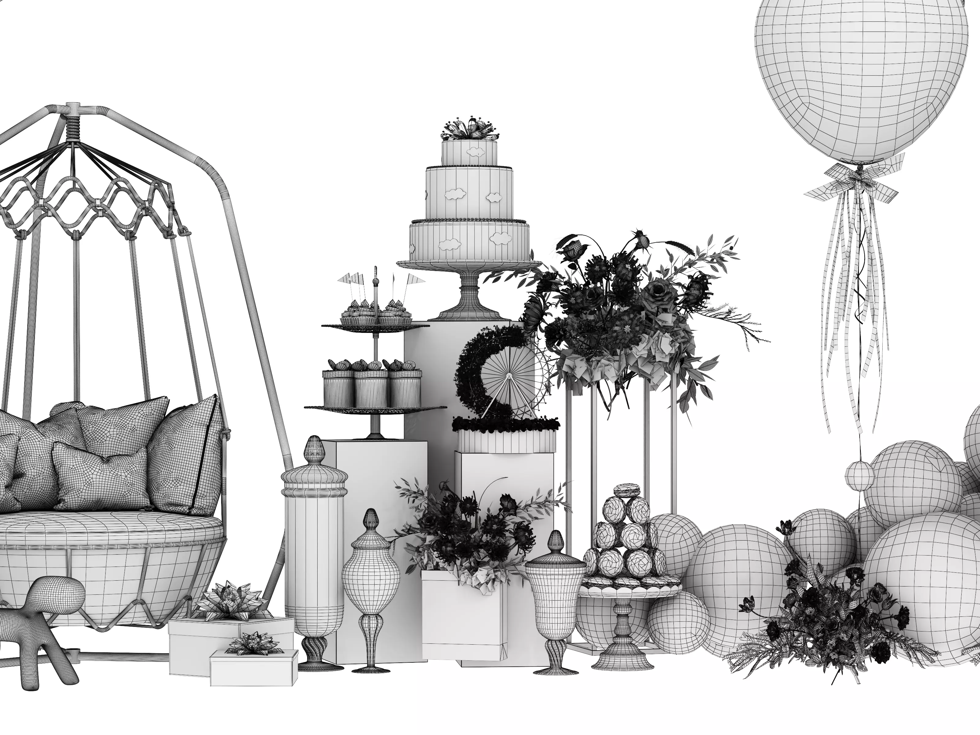 Party Balloons and Letters Low-poly 3D model_20