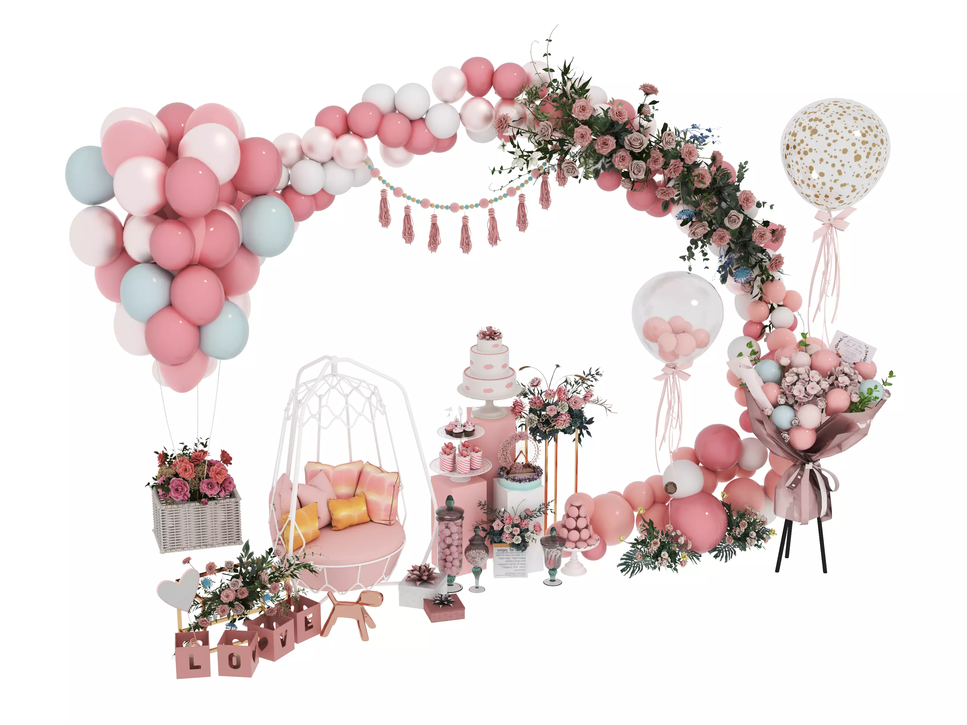 Party Balloons and Letters Low-poly 3D model_1