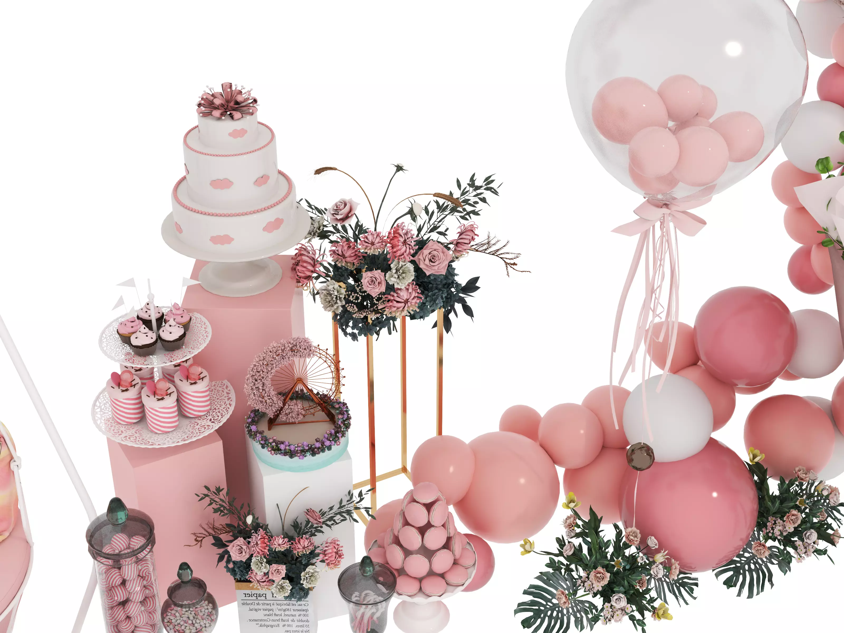 Party Balloons and Letters Low-poly 3D model_5