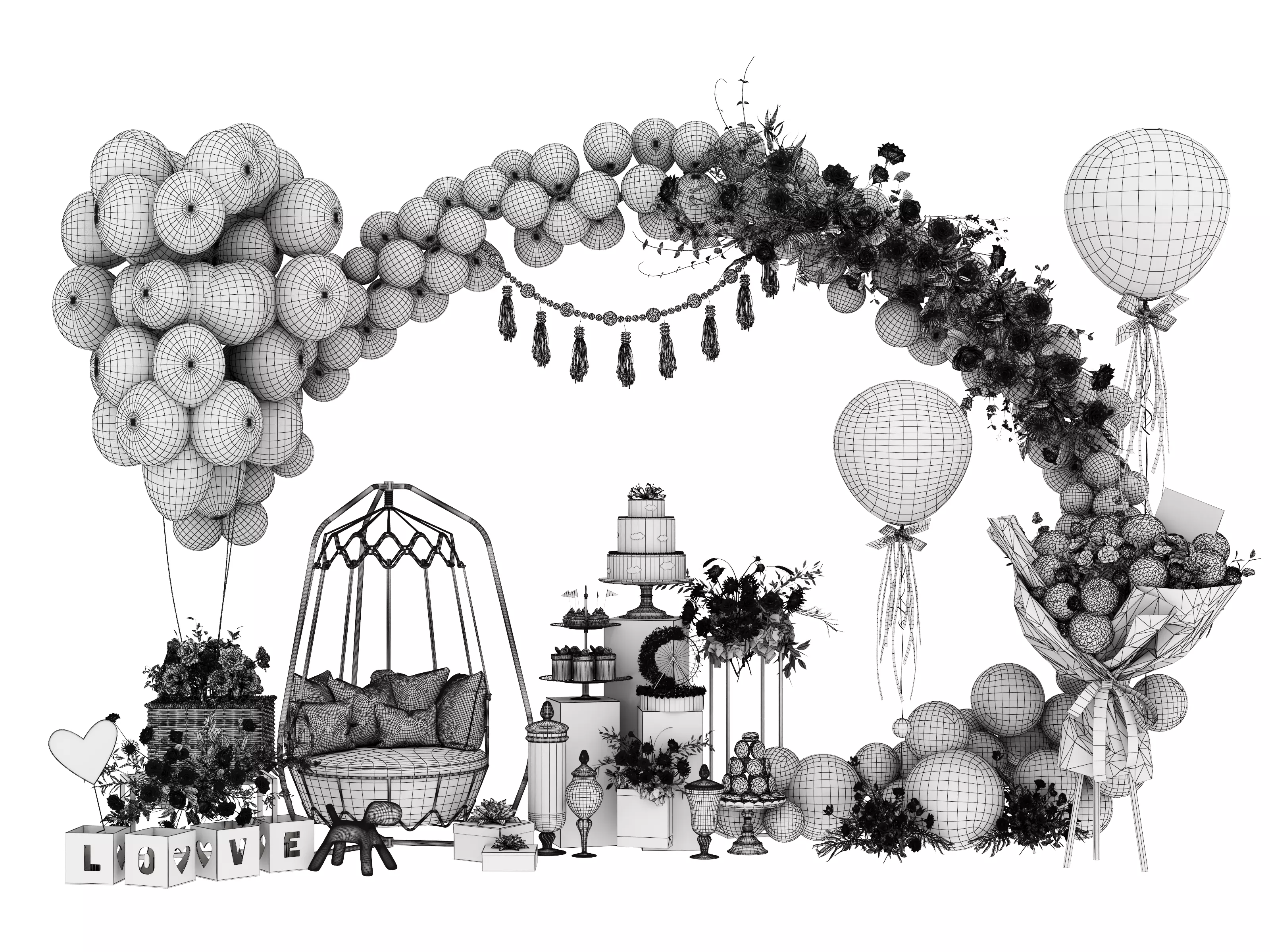 Party Balloons and Letters Low-poly 3D model_11