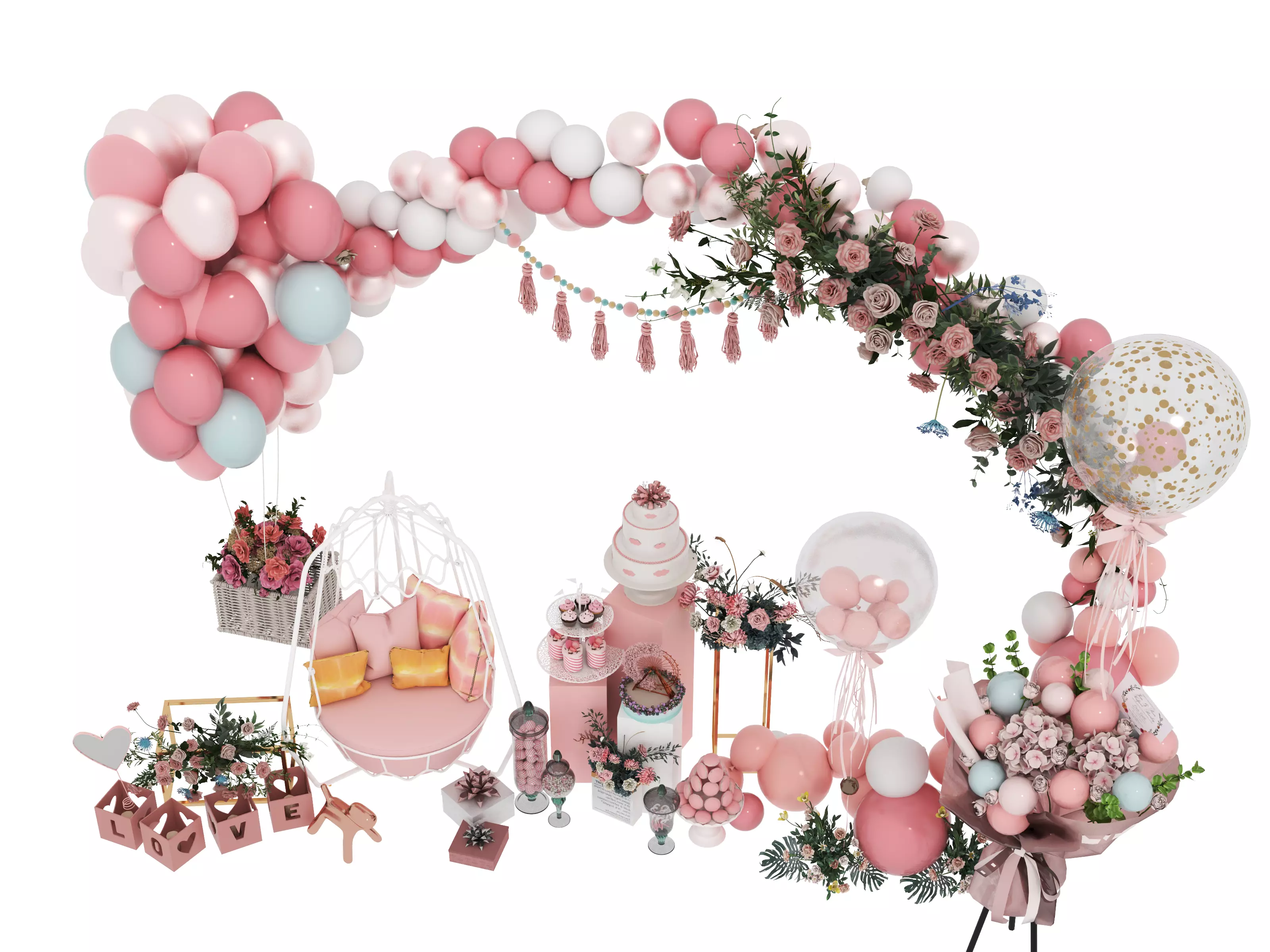 Party Balloons and Letters Low-poly 3D model_2