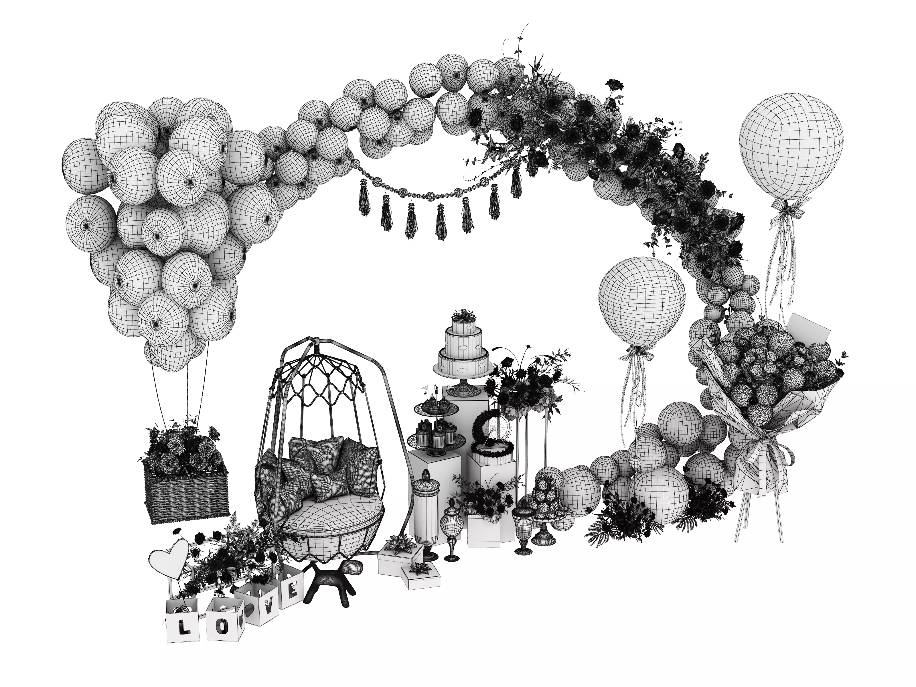 Party Balloons and Letters Low-poly 3D model_12