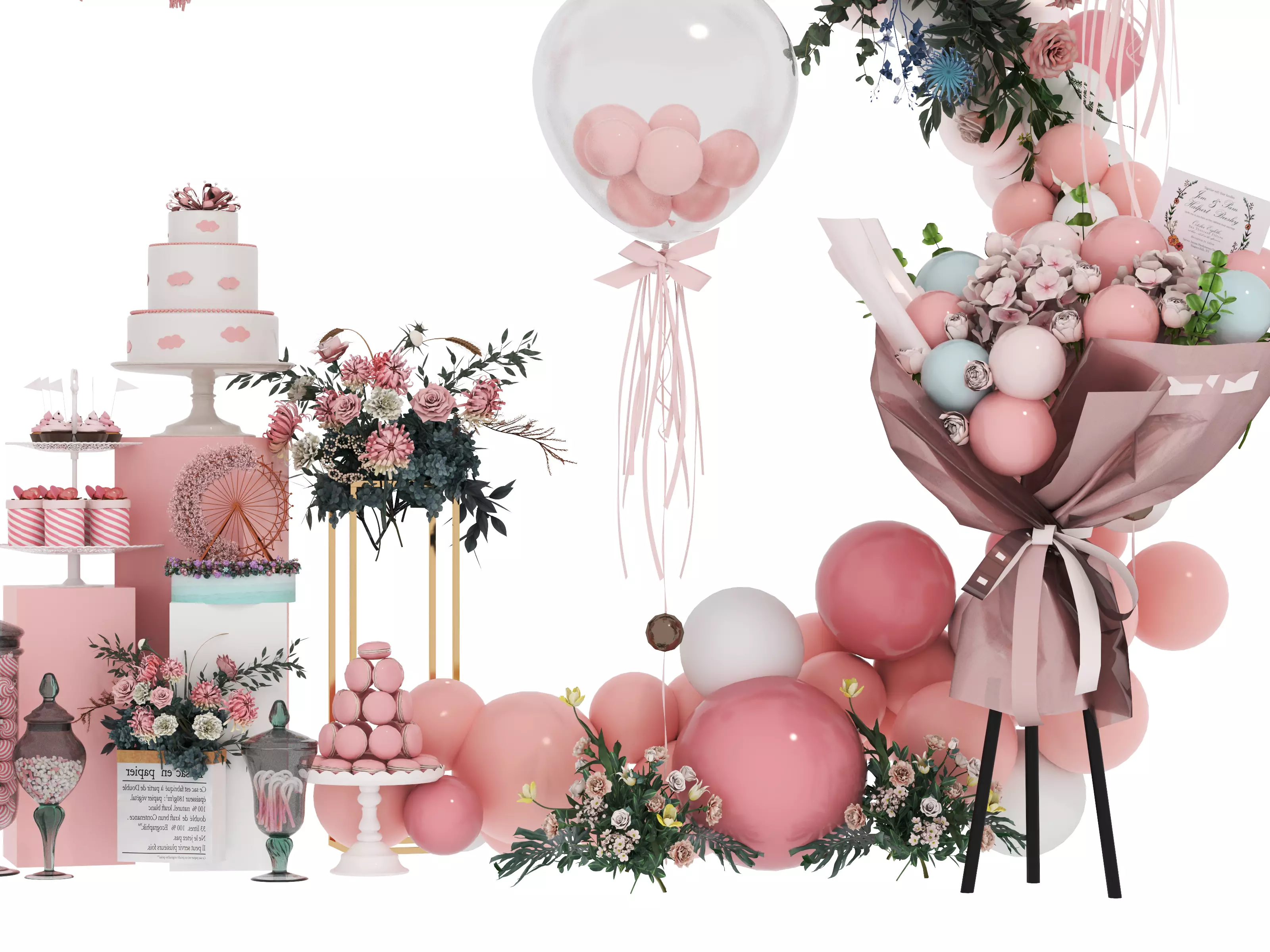 Party Balloons and Letters Low-poly 3D model_6