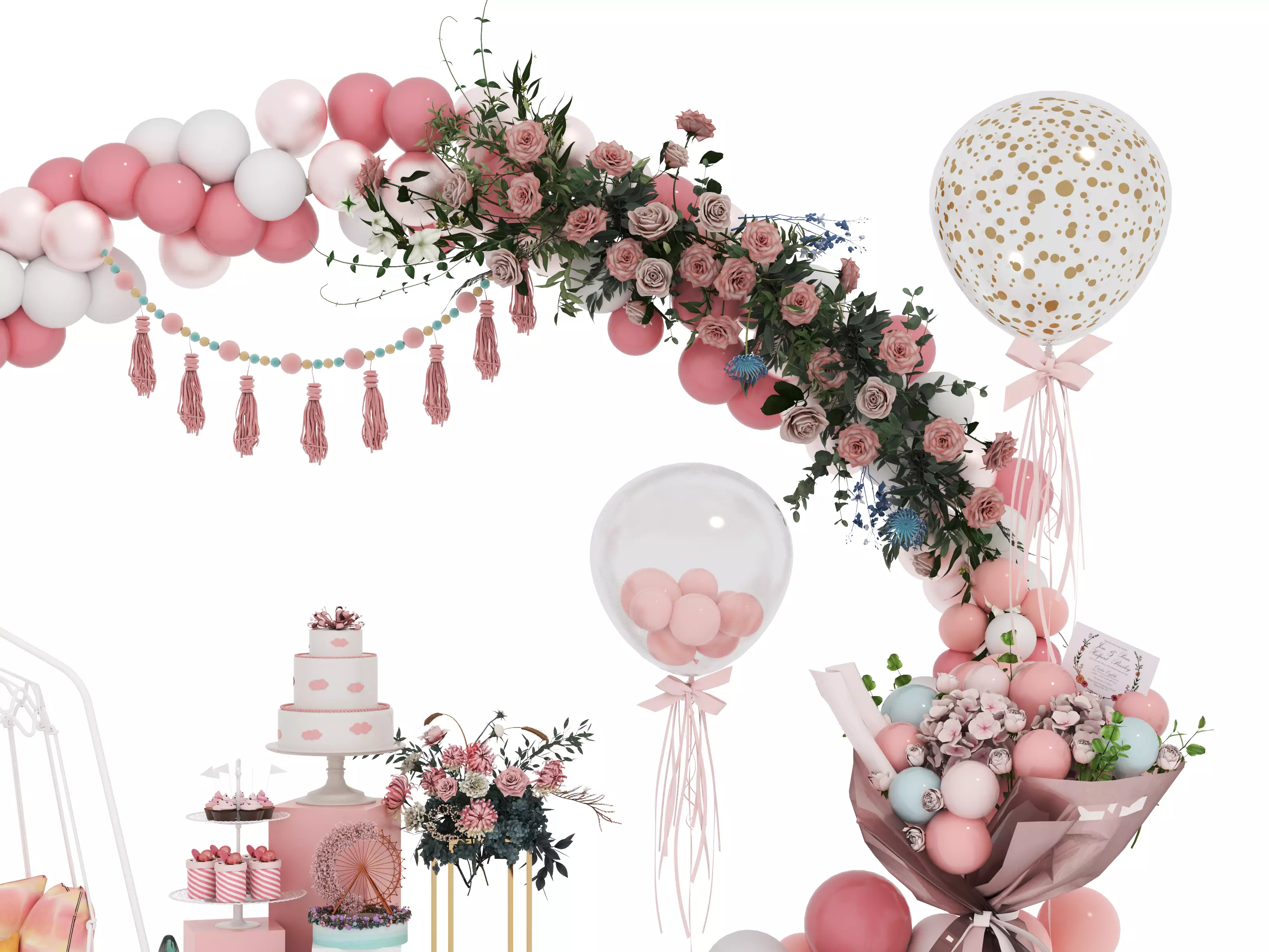 Party Balloons and Letters Low-poly 3D model_4