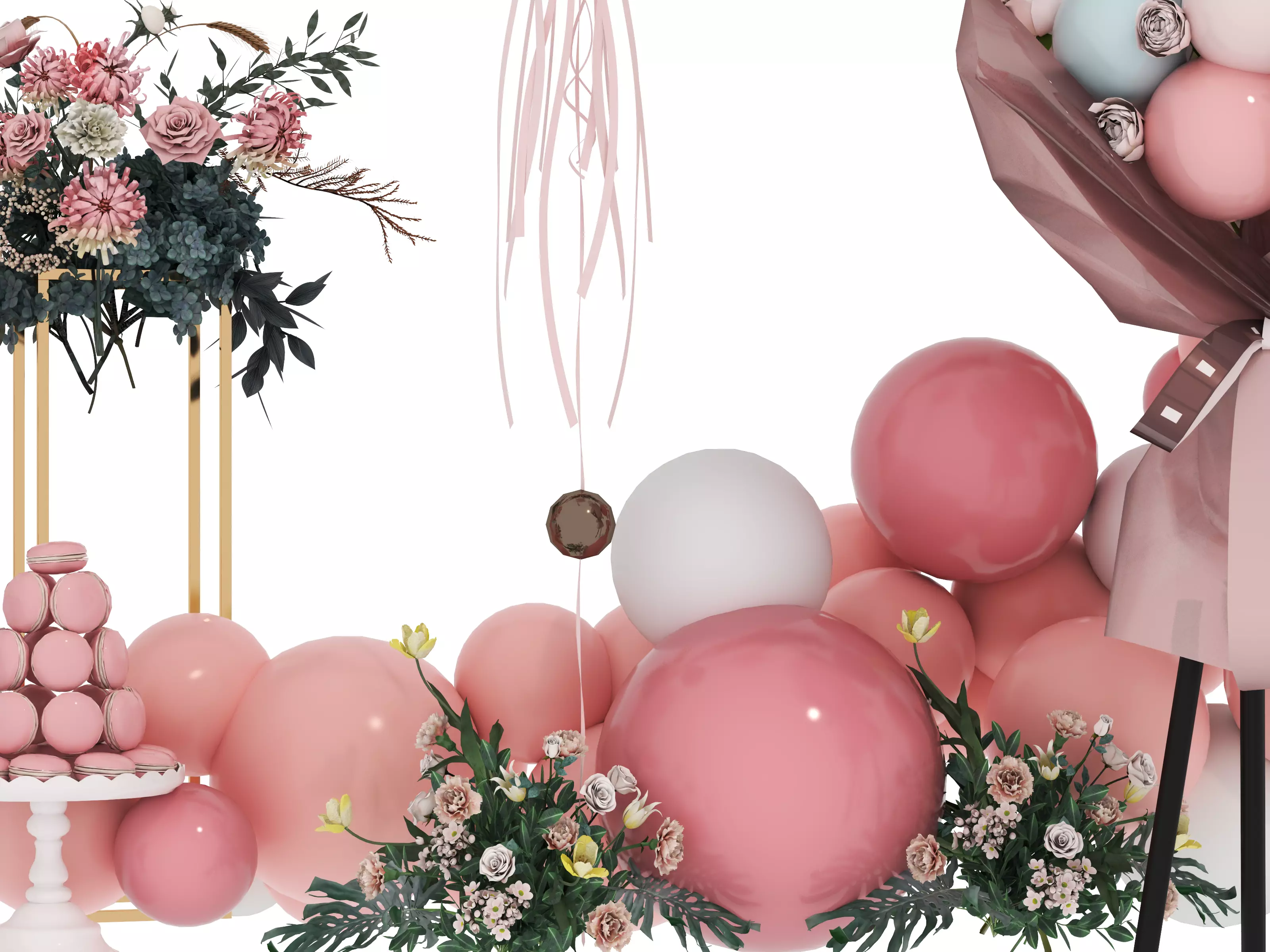 Party Balloons and Letters Low-poly 3D model_10