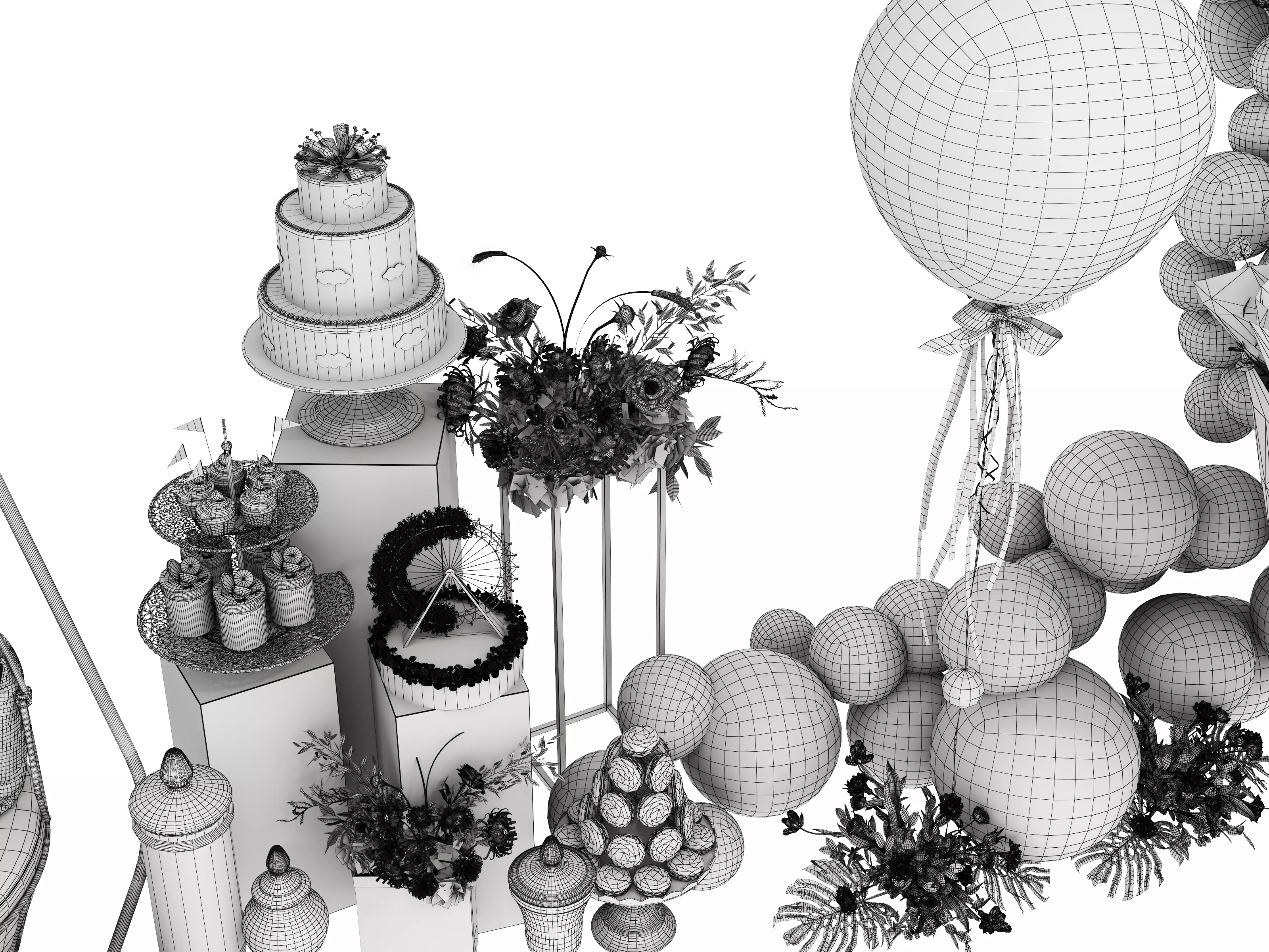 Party Balloons and Letters Low-poly 3D model_16