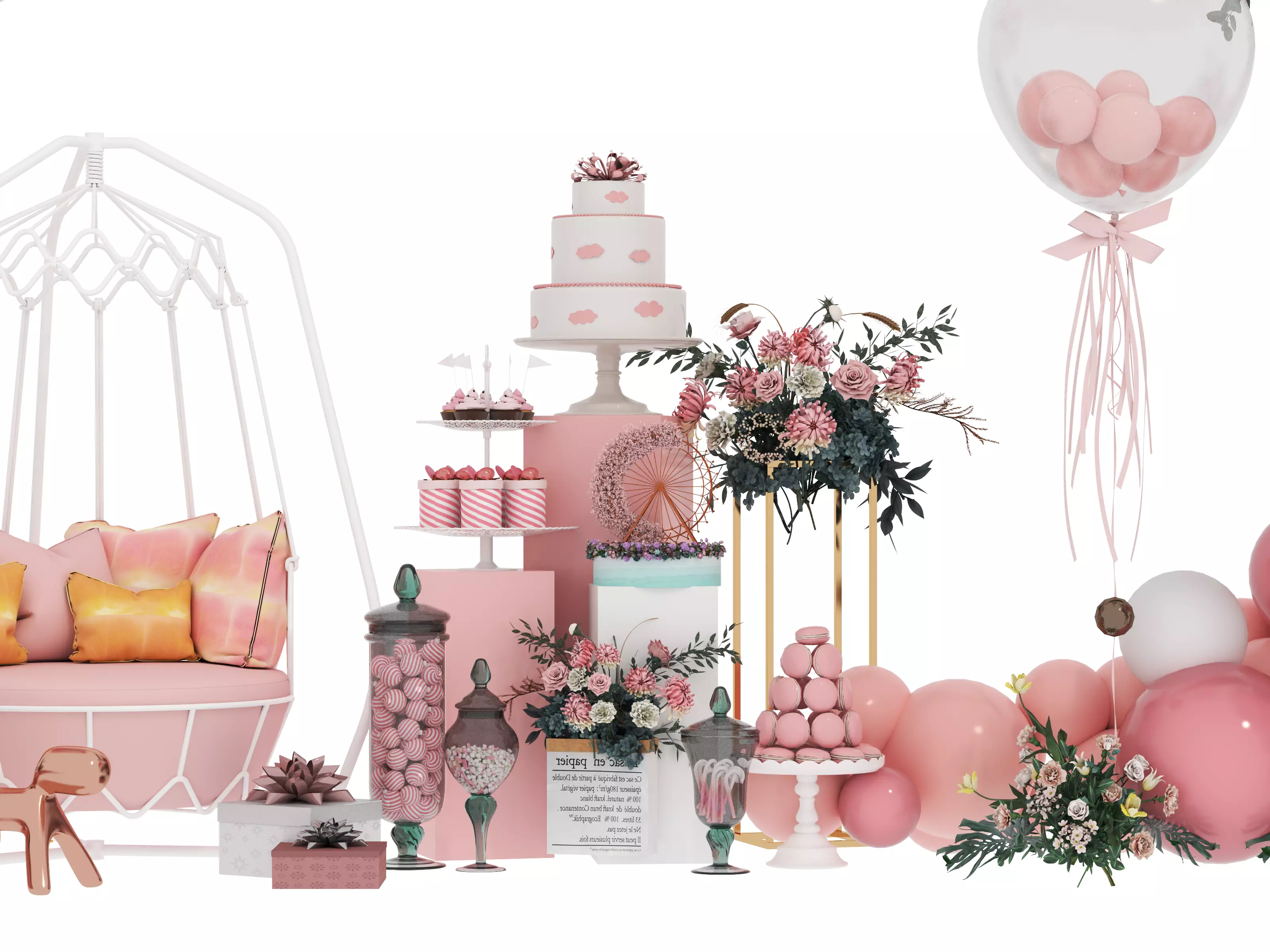 Party Balloons and Letters Low-poly 3D model_9